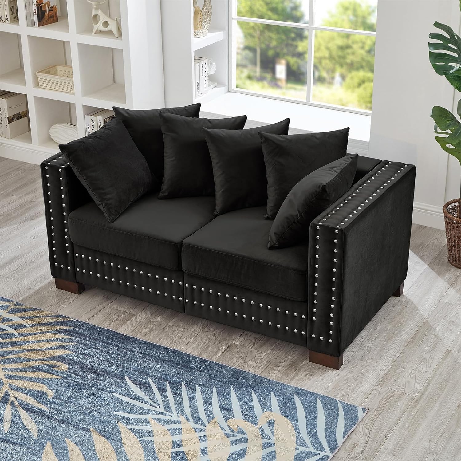 60.5-inch Chesterfield Sofa with Storage Velvet Fabric Deep Seat Couch
