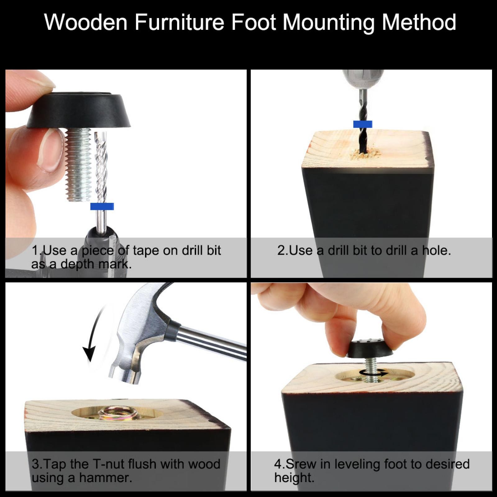 20 Pcs Screw On Type Furniture Glide Leveling Foot Adjuster 22mmxM6x20mm