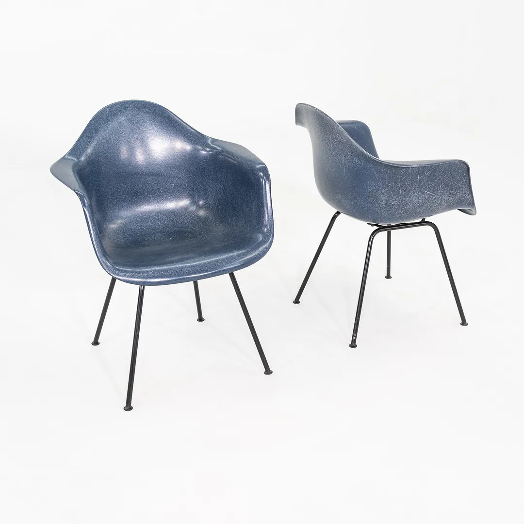 2016 Herman Miller Eames Blue Fiberglass Arm Chair DAX w/ Black H Bases 6x Avail