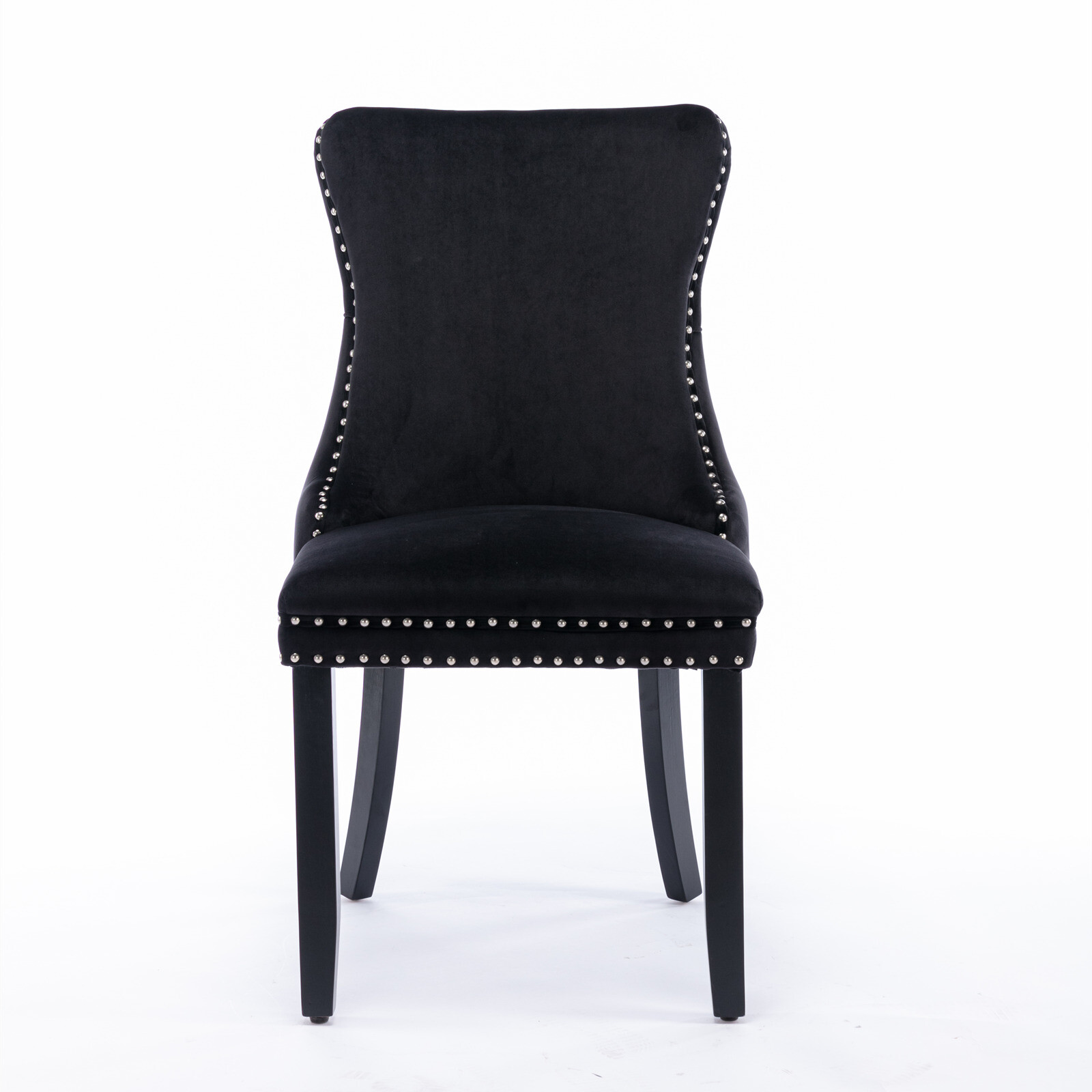 2xUpholstered Wing-Back Dining Chairs with Nailhead Trim Wood Legs Kitchen Black