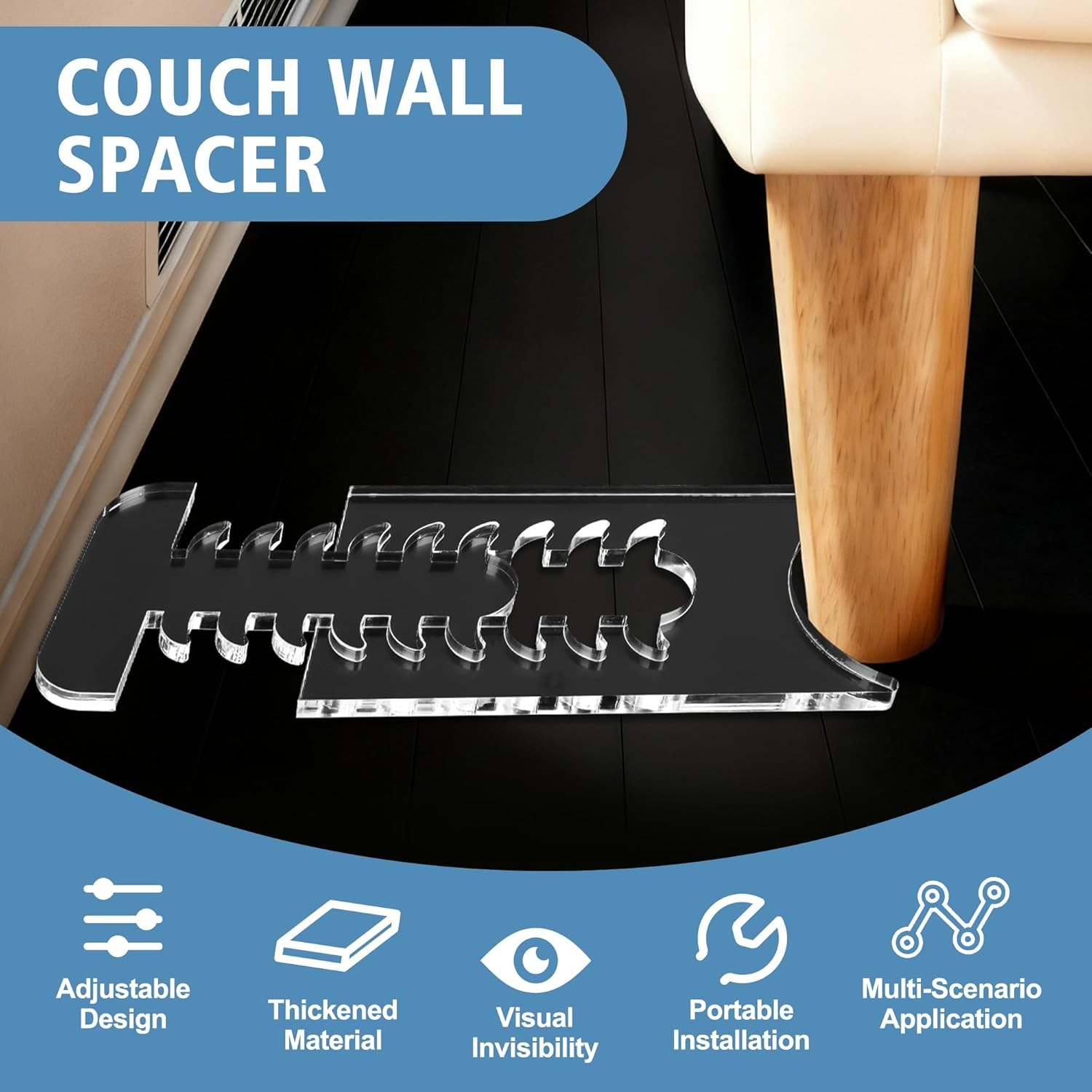 2 Pcs Adjustable Couch Wall Spacer Clear Furniture Wall Protector 7.9-11.4″