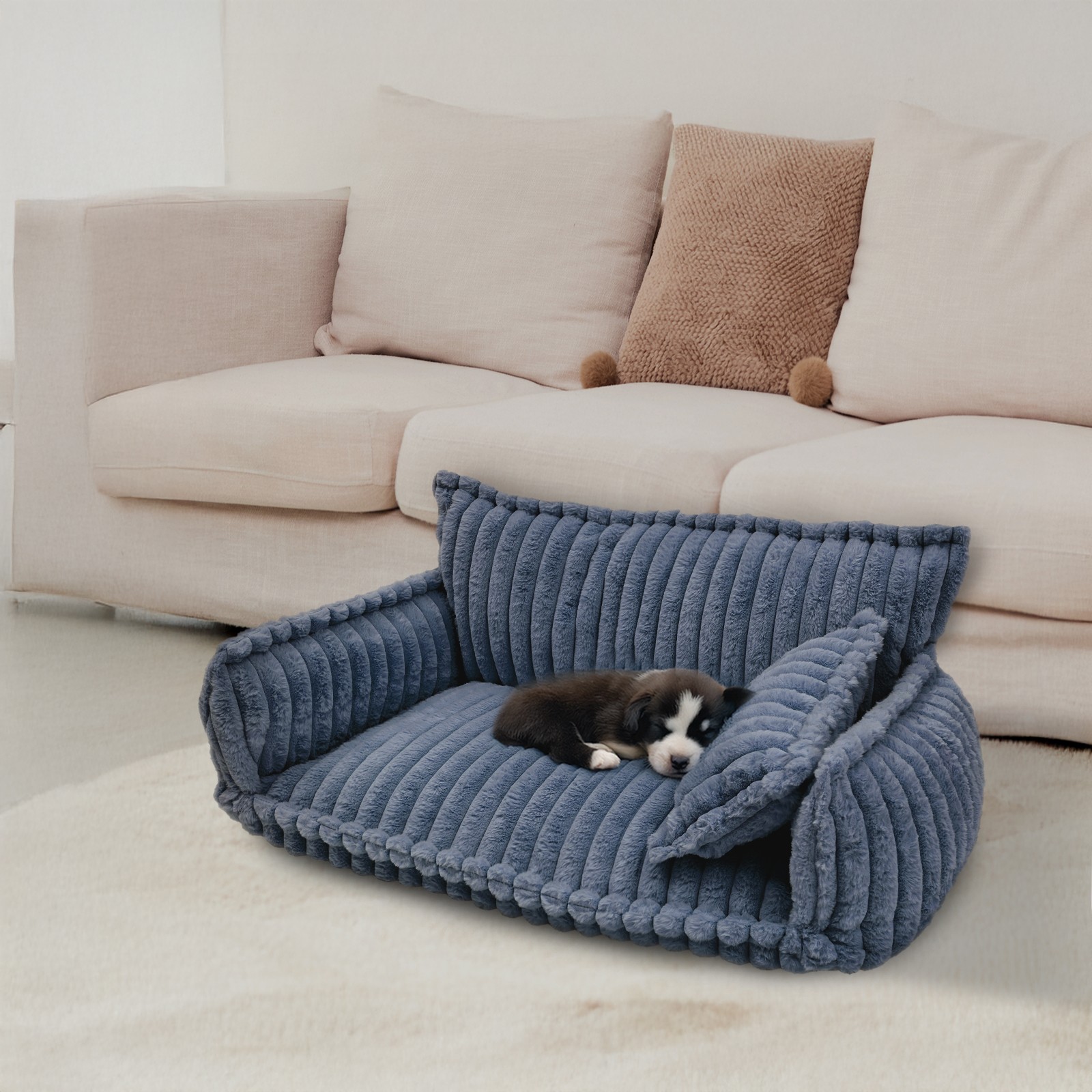 Pet Couch with Removable Washable Cover, Pet Couch Bed for Dog and Cat, Calming