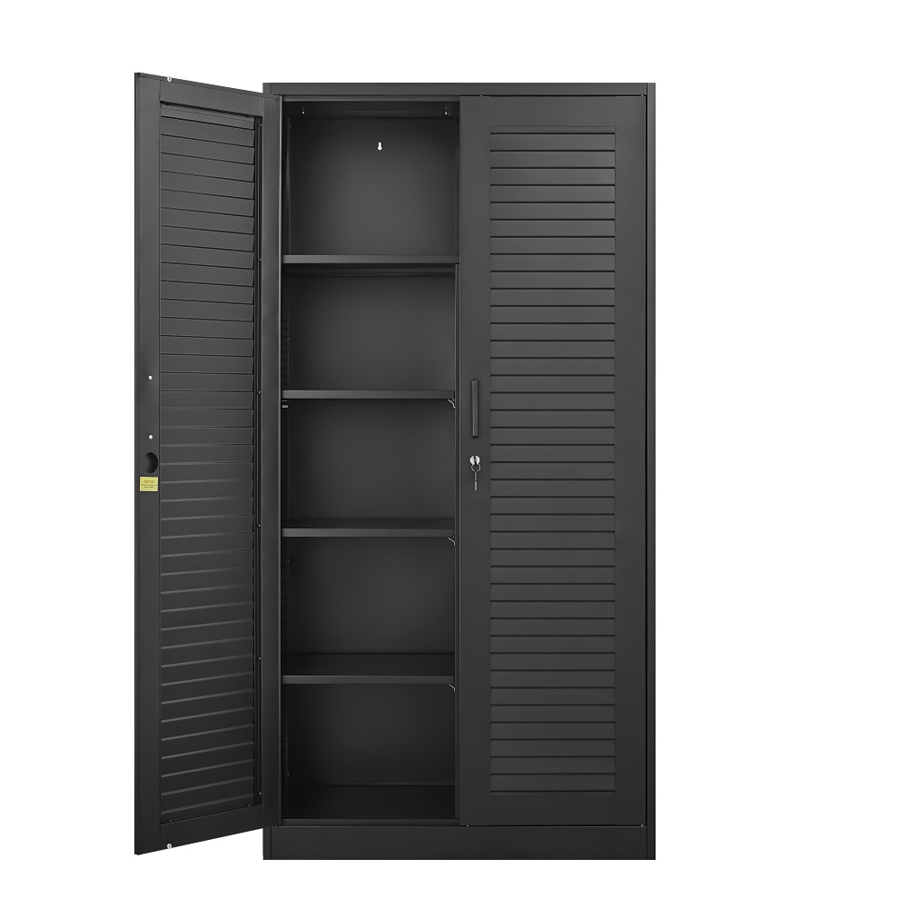 Wide Metal Storage Cabinet with Hanging Rod & Lock, Steel Wardrobe