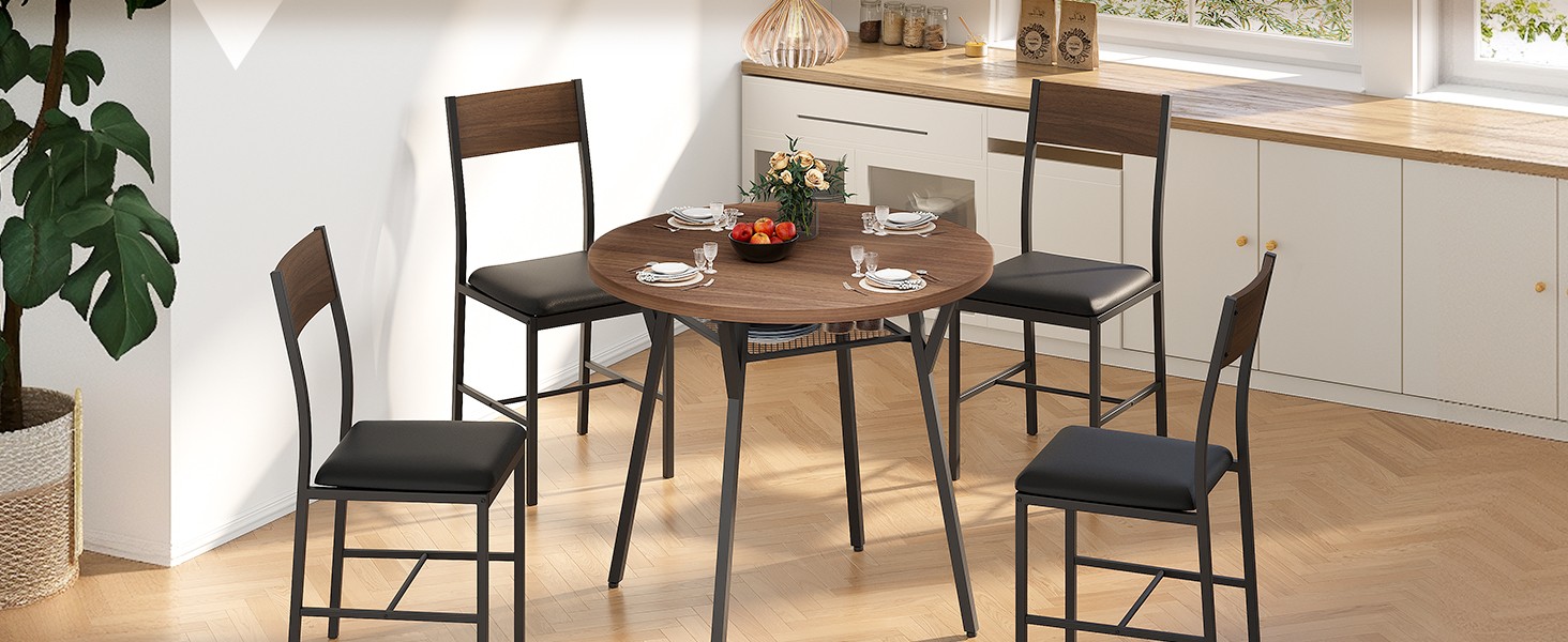 Round Dining Table Set for 4, Kitchen Table and Chairs for 4, Dining Room Circle