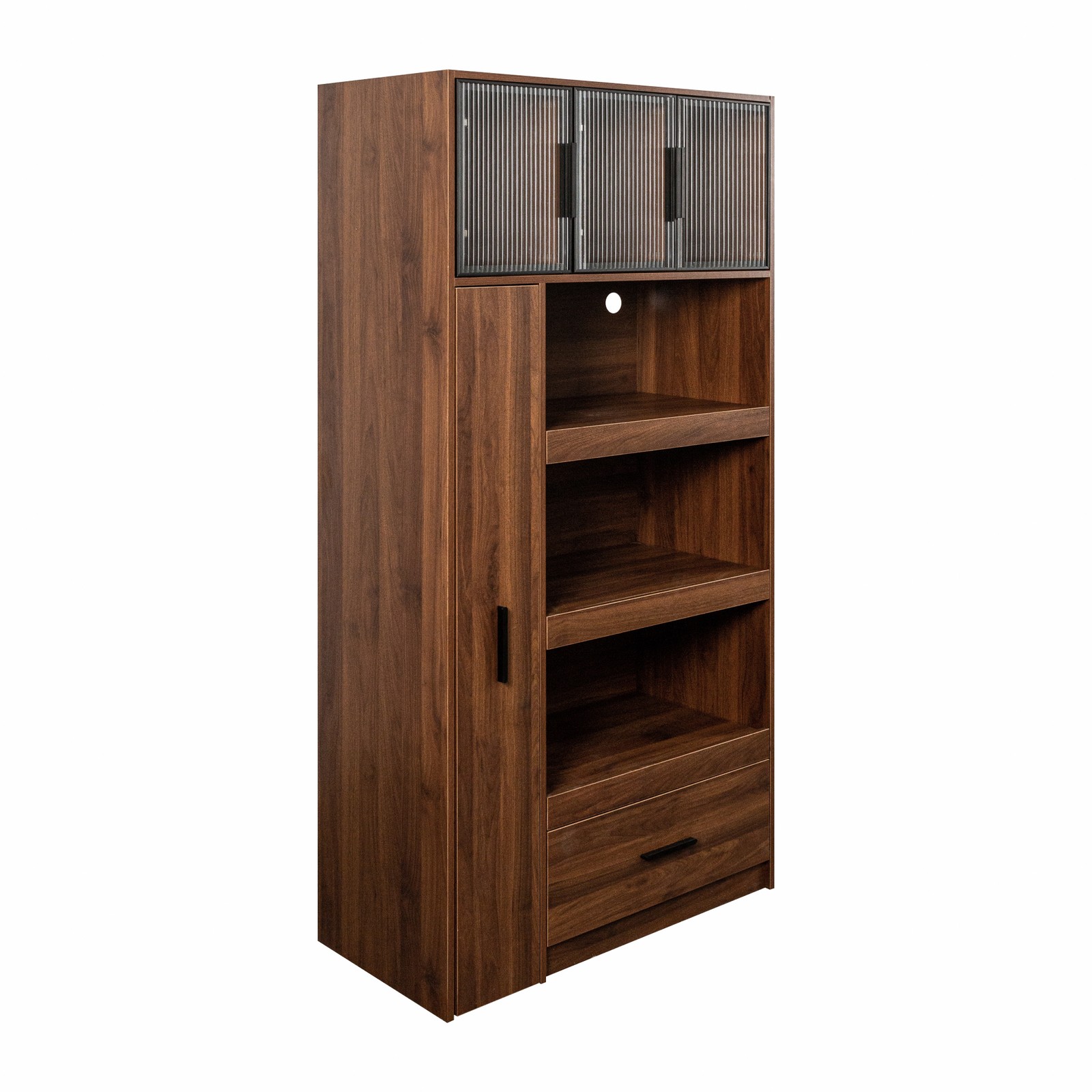 70.87″ Tall Kitchen Pantry Cabinet with Drawer, Shelf & Glass Door