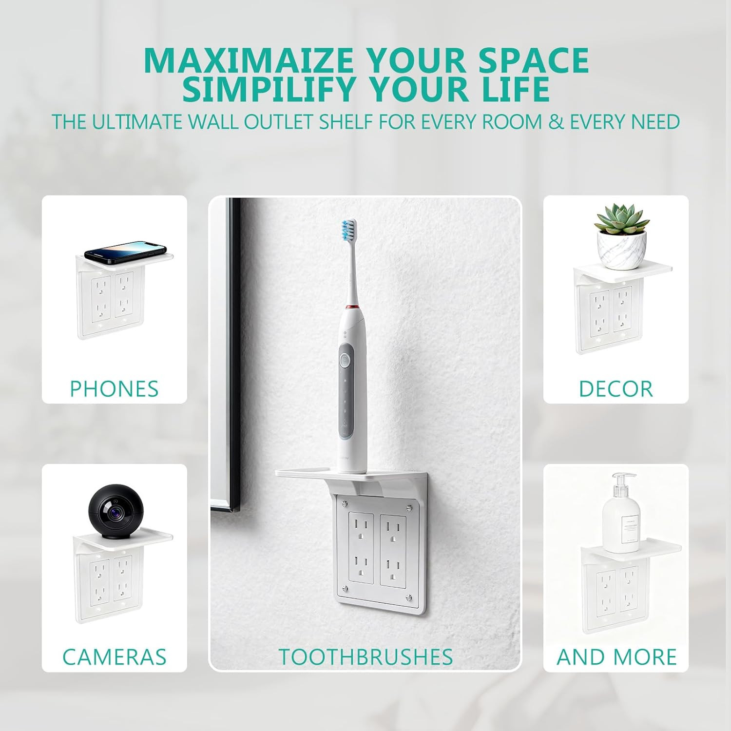 WALI Double Outlet Shelf Wall Holder – Bathroom Shelf Duplex for Electric Toothb