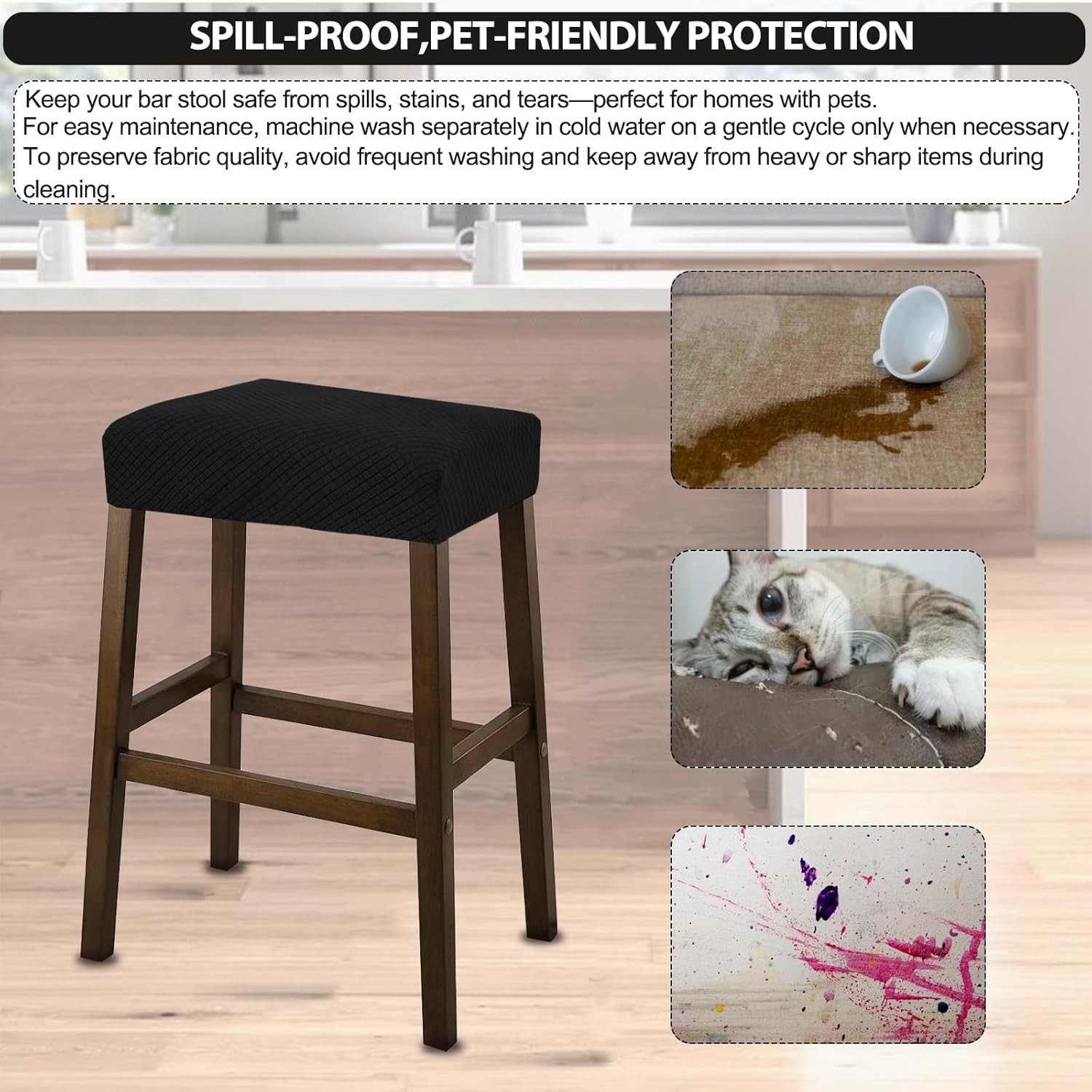 2 PACK Rectangle Bar Stool Covers Stretch Waterproof Saddle Seat Counter Height