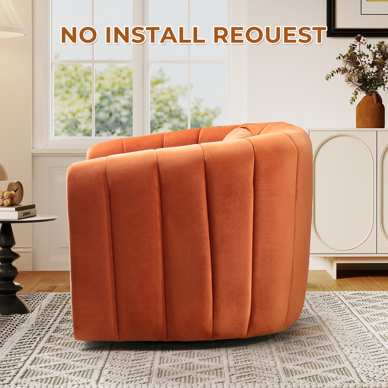 EBELLO Swivel Accent Chair, Velvet Barrel Chair for Living Room, Comfy Armchair