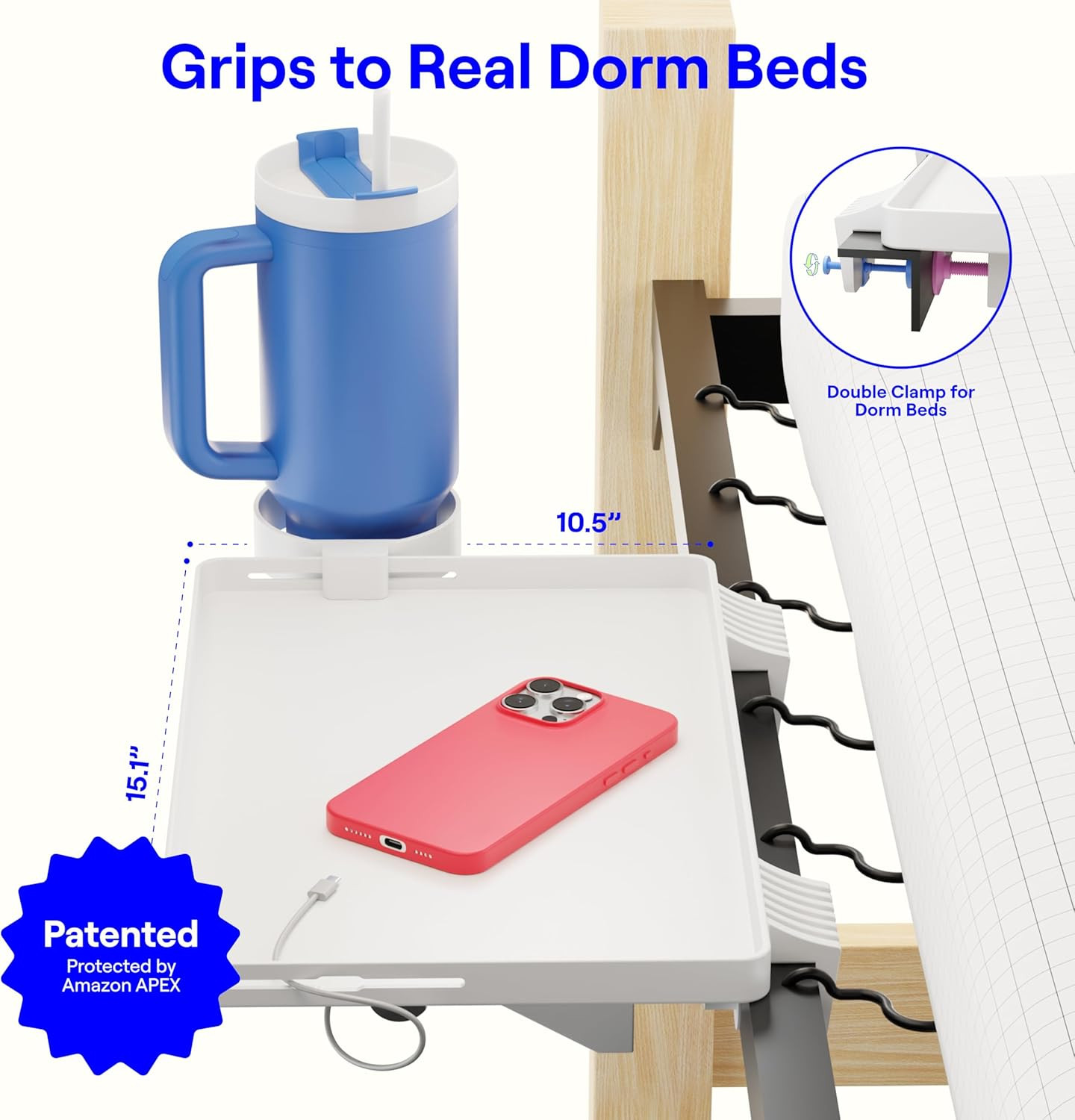 Bedside Shelf for Dorm Room Bunk Bed & Top Bunk, College Dorm Room Essentials, B
