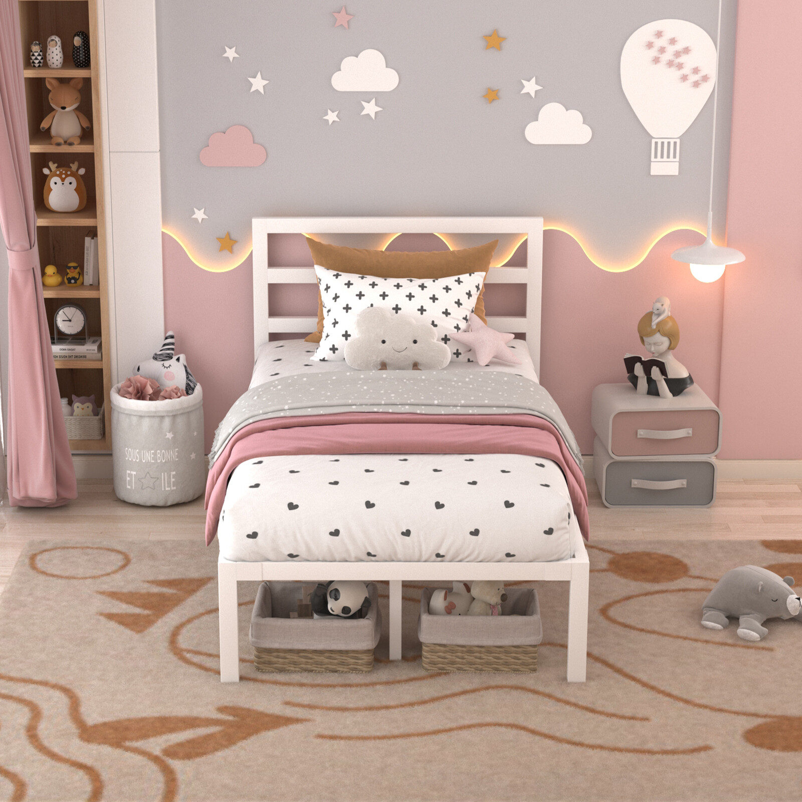 Twin Metal Bed Frame with Heavy Duty Metal Slat Support,Modern Platform for Kids
