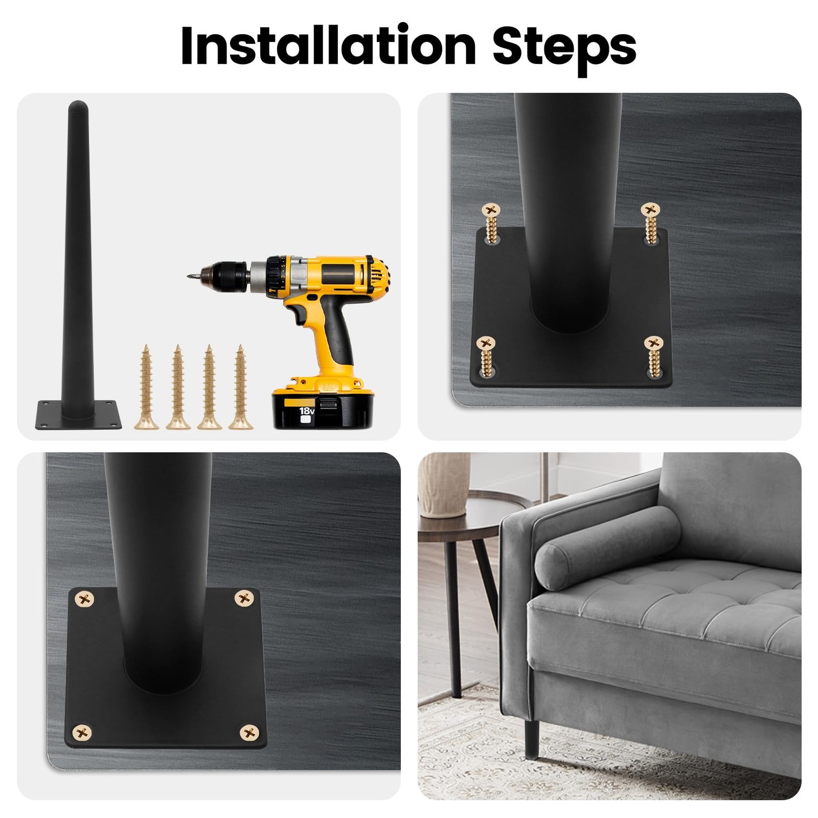 12 Inch Heavy Duty Furniture Legs Set of 4, 1000 lbs Capacity, Metal Legs for…