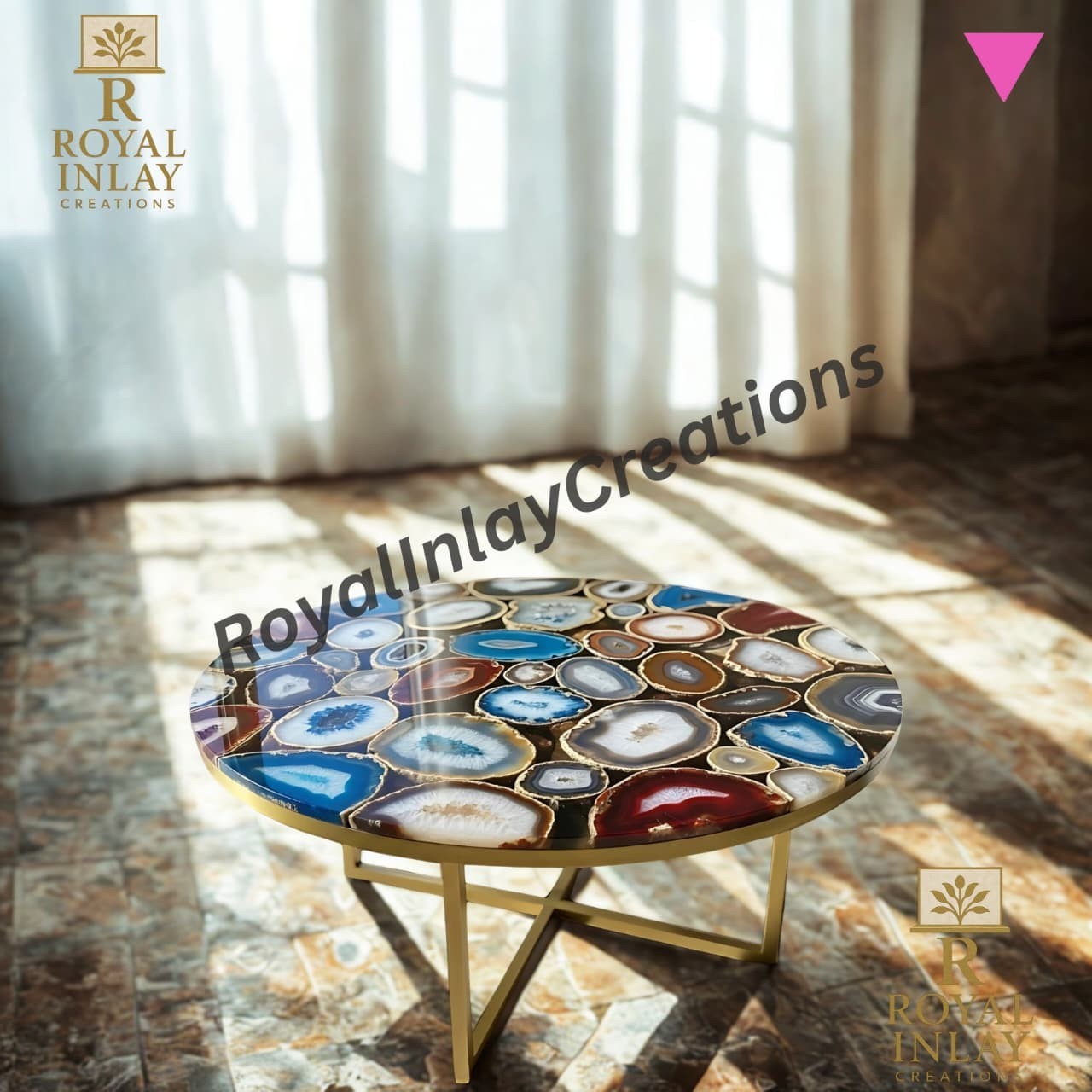 Rare High Quality Multicoloured Agate Coffee Table–Round Gemstone Center Table