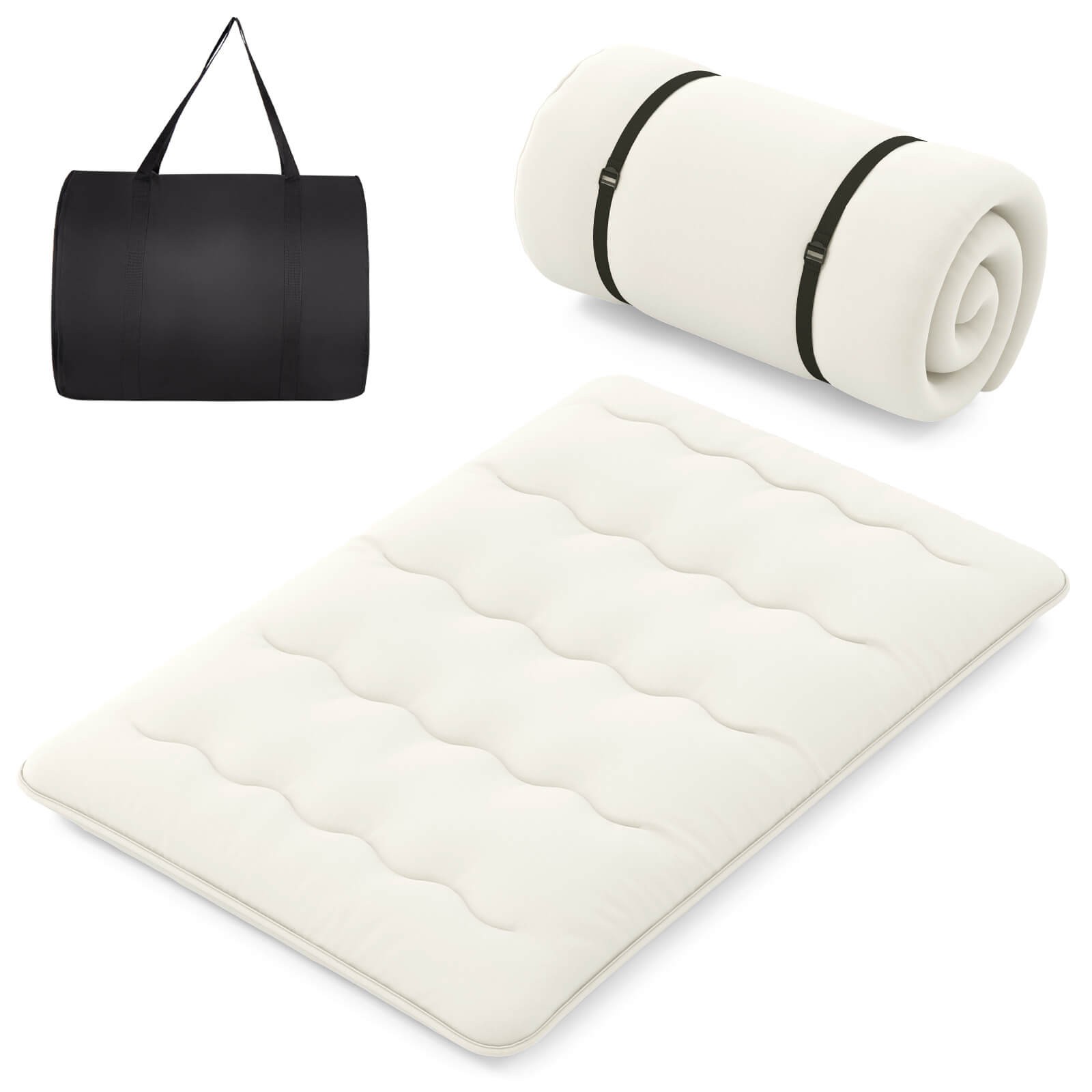 Full Futon Mattress Japanese Sleeping Pad Lounge Bed w/ Washable Cover Beige