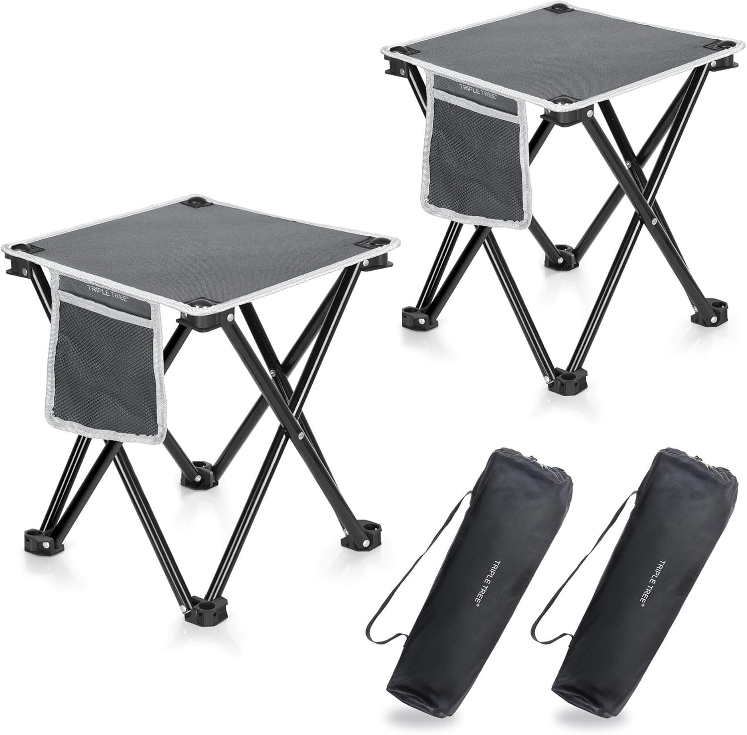 Triple Tree 2 Pack Folding Camping Stool, 13.8 Inch Small Portable Lightweight