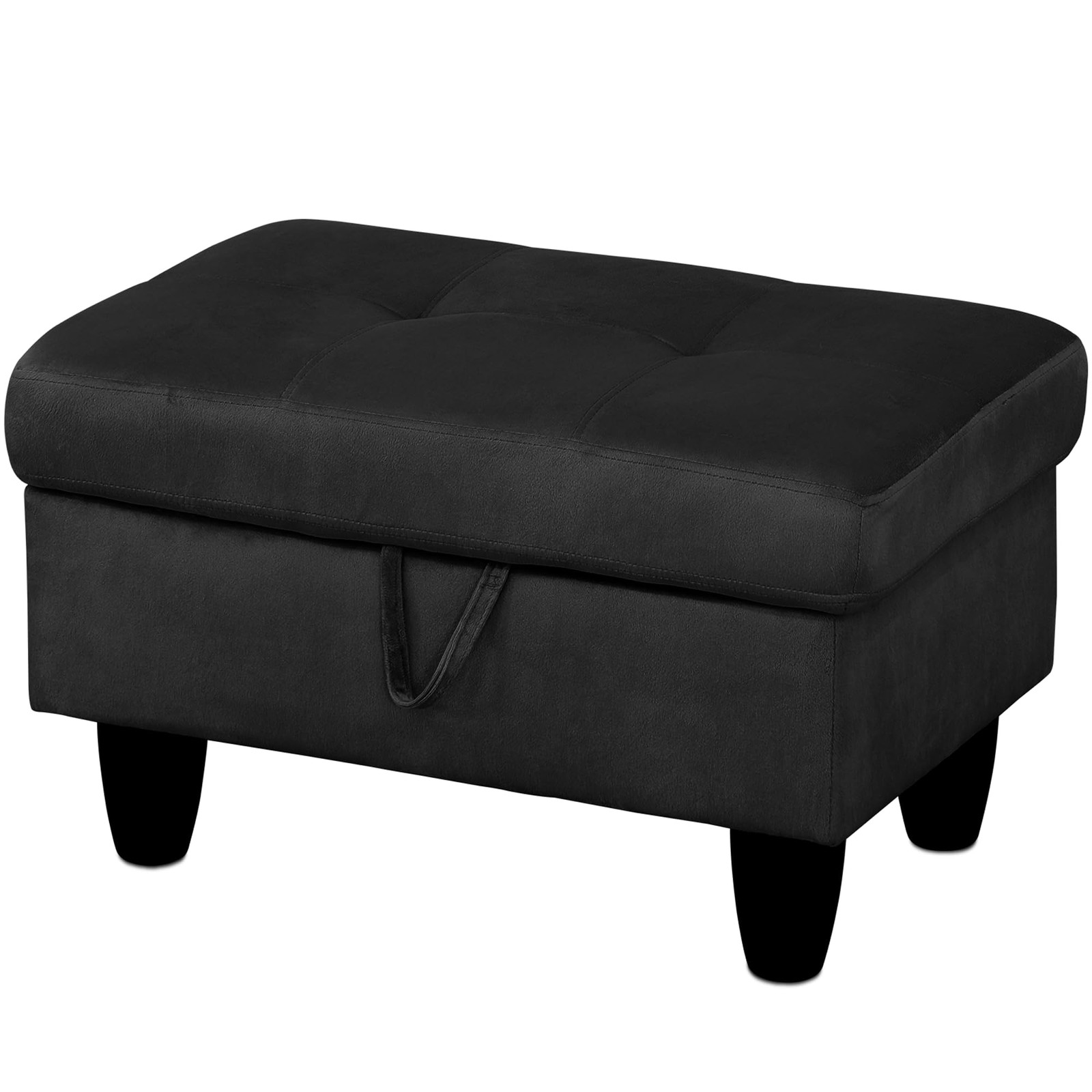 GRETERST Rectangular Storage Ottoman Bench Black 28.5″x19″x17.5″ Flannel