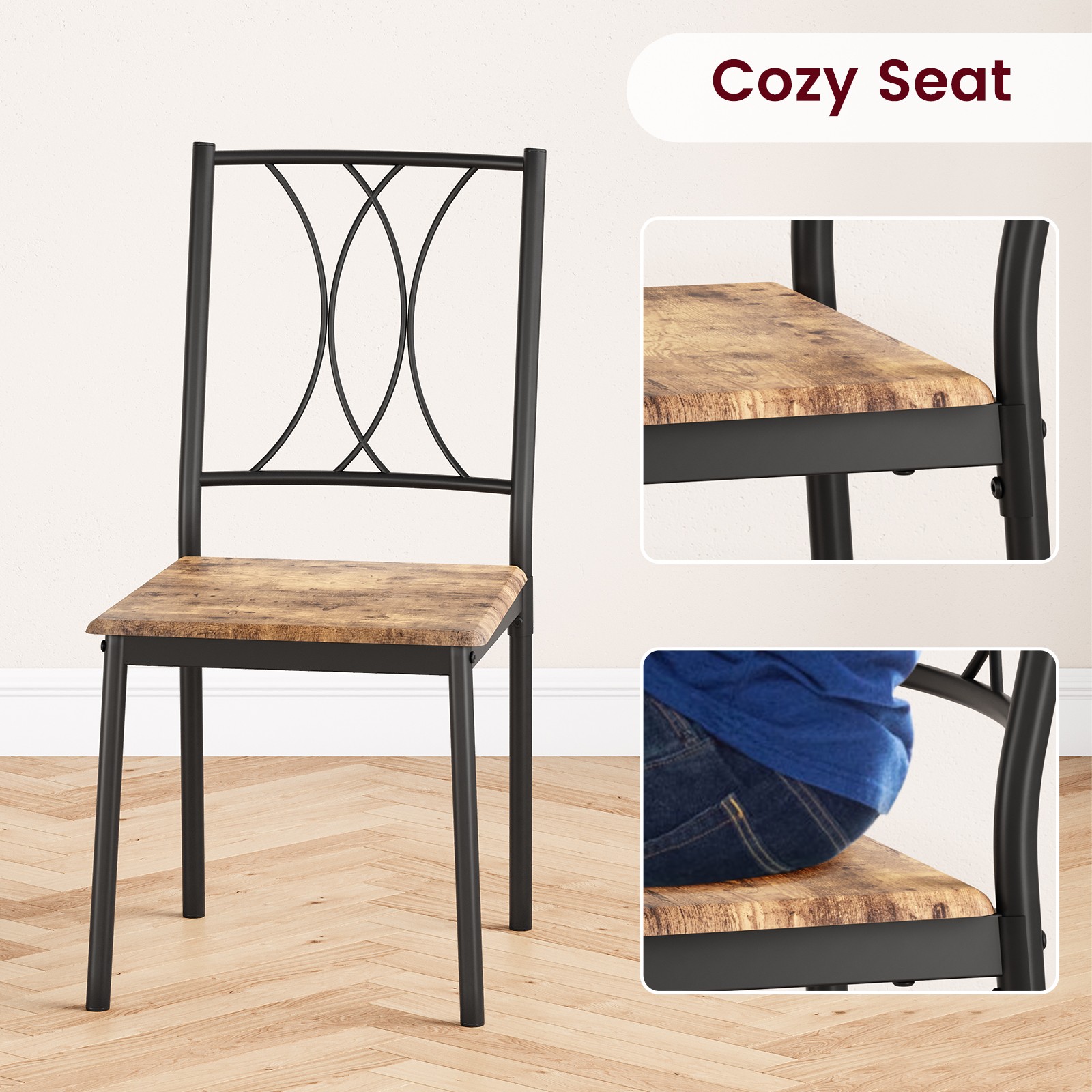 Dining Table Set for 4, Industrial 5-Piece Wood & Metal Kitchen Table and Chairs