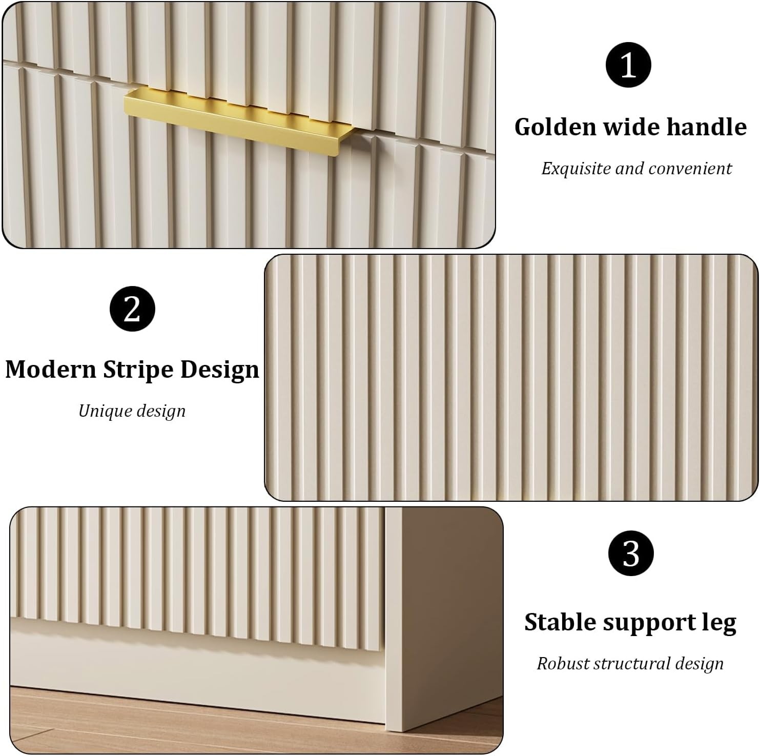 Fluted Nightstands Set of 2 with 2 Drawers, 19.6″ Modern Storage Bedside Table
