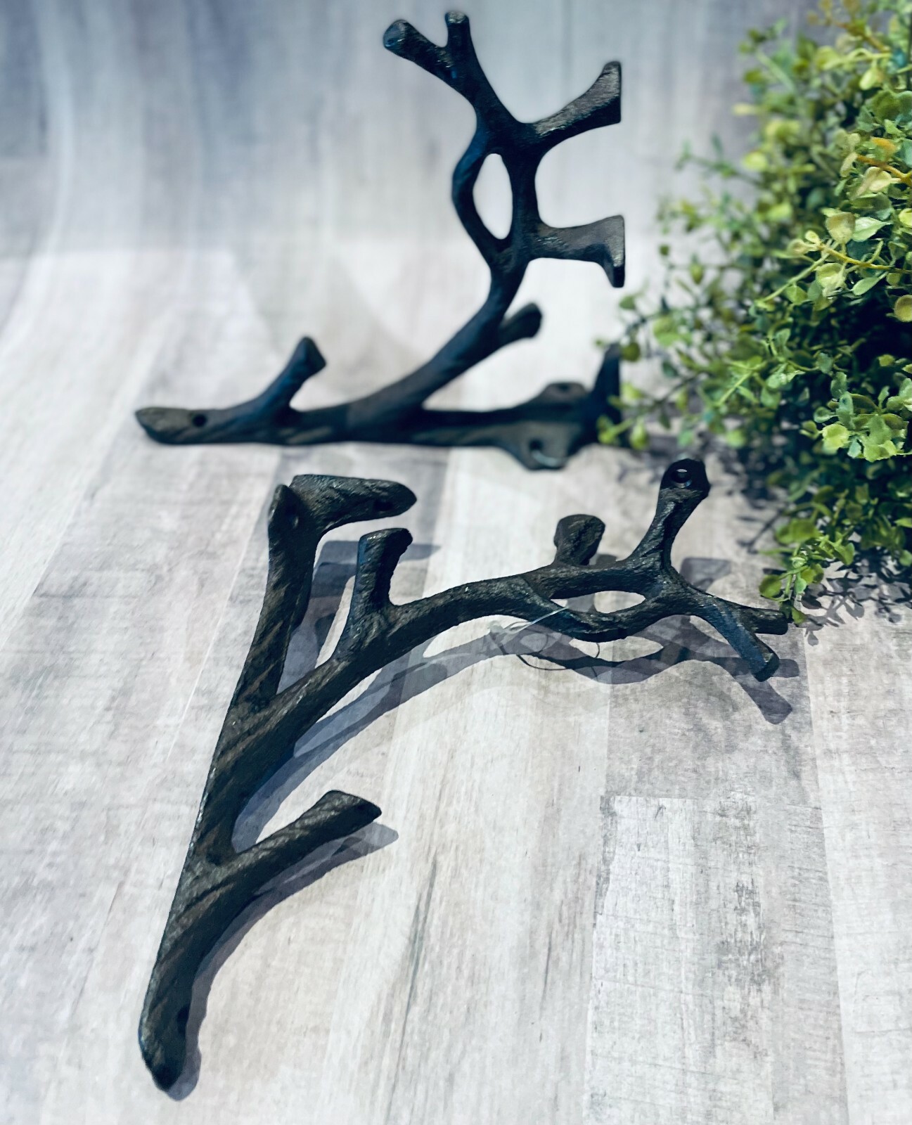 2 Cast Iron Metal Tree Branch Shelf Wall Braces Rustic Brackets 7″ Nature Corbel