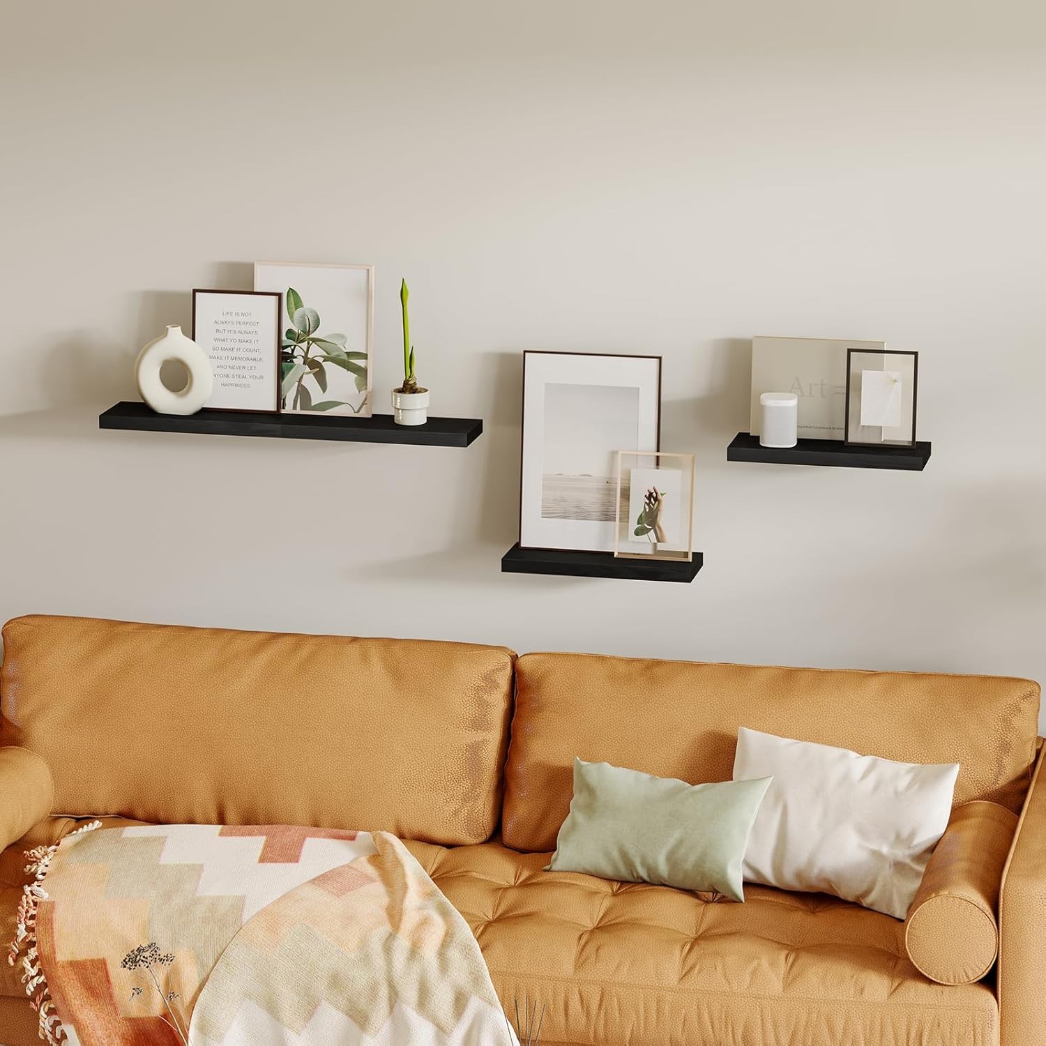 Fixwal Floating Shelves for Wall, Wall Mounted Rustic Wood Black