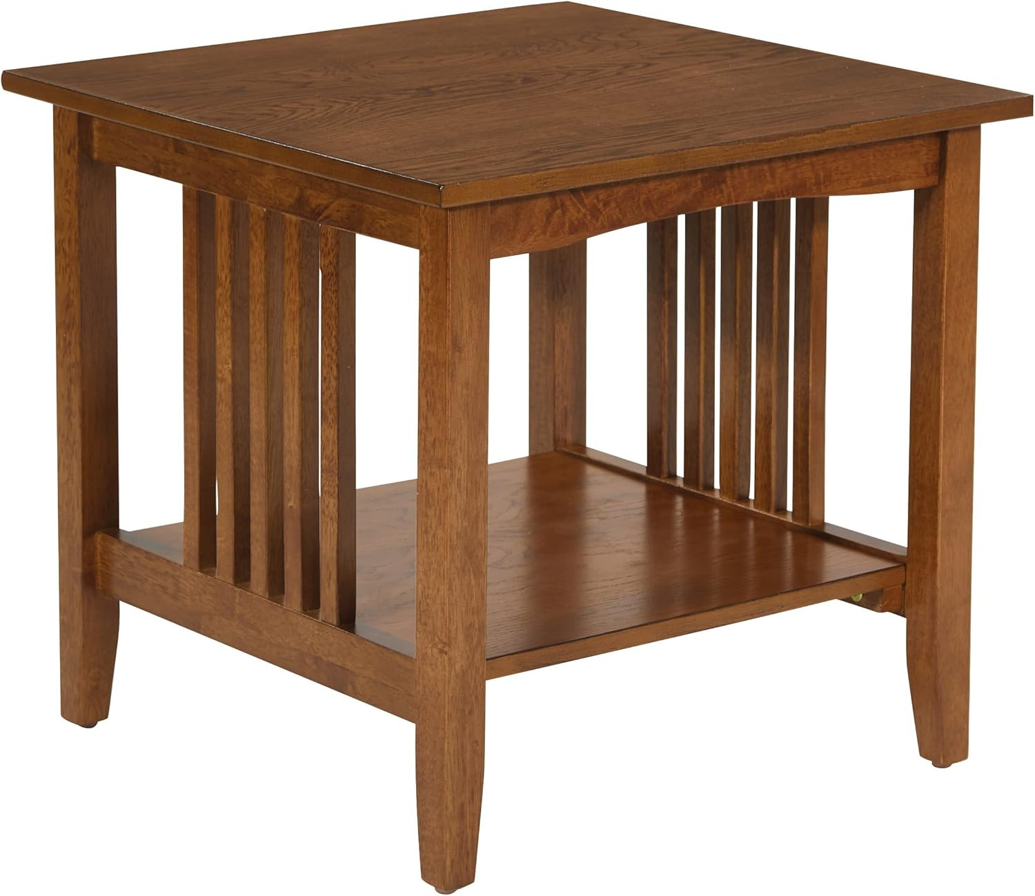 Sierra End Table with Lower Storage Shelf and Mission Style Side Panels, Ash Bro
