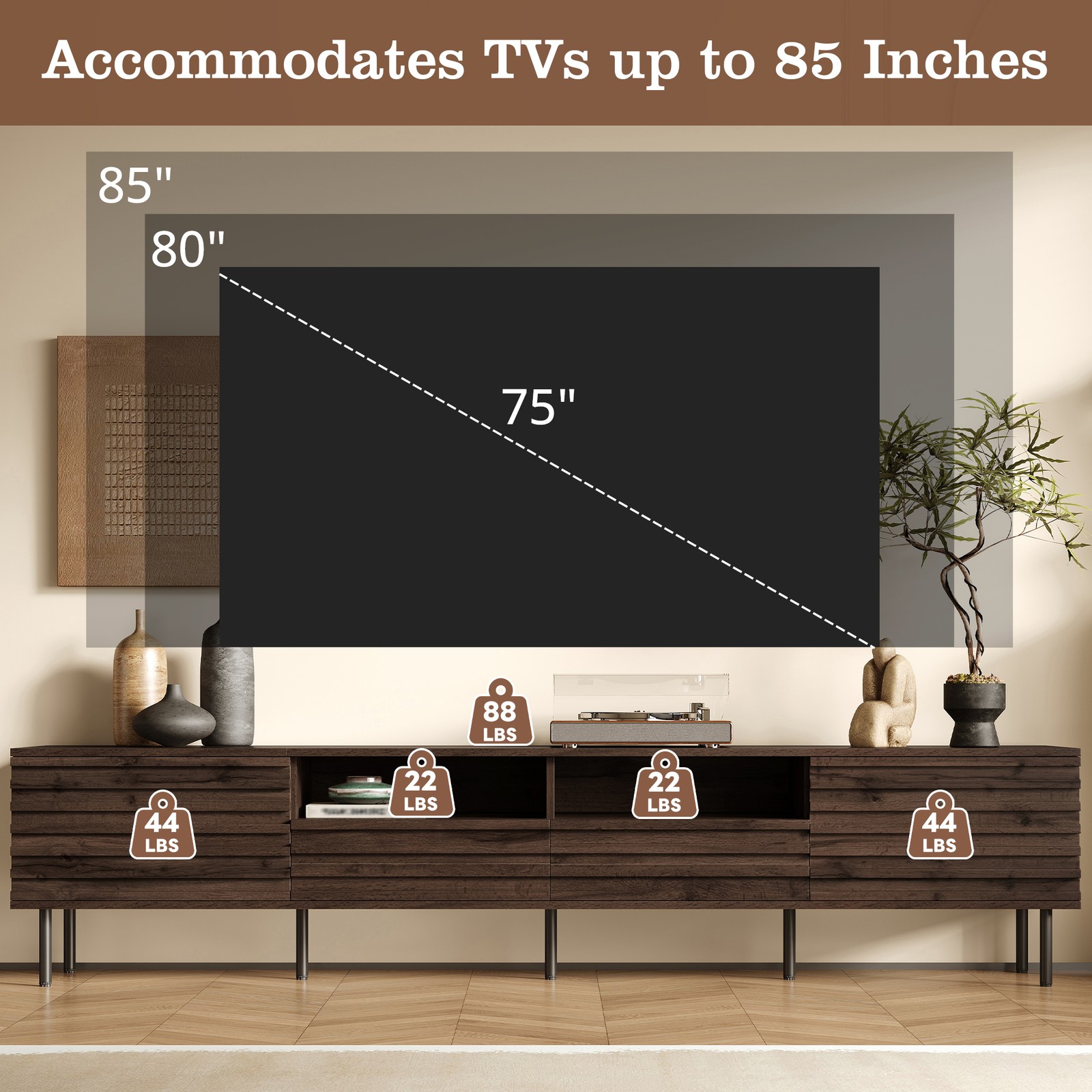 78″ Modern TV Stand for TVs up to 85″, Entertainment Center with Storage