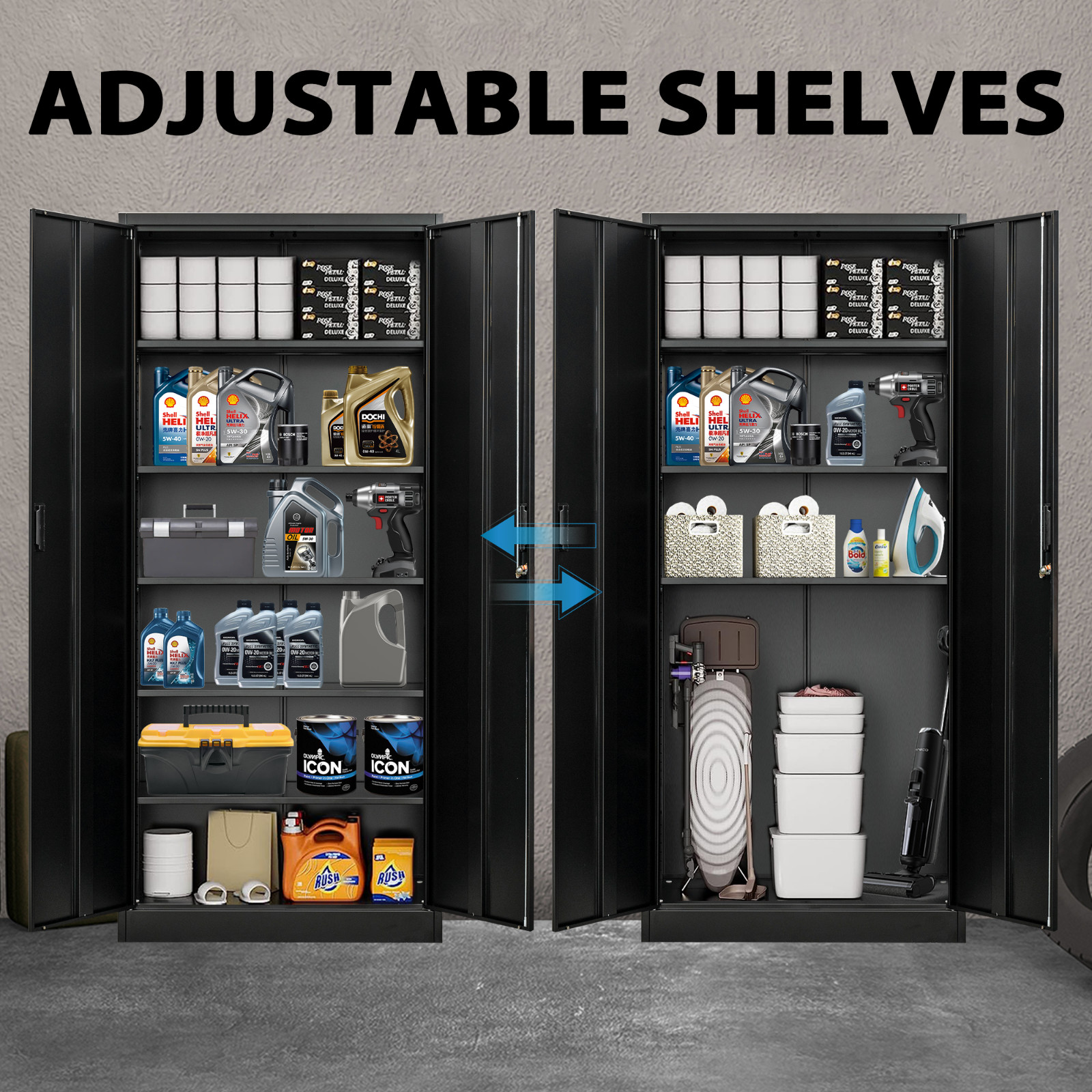 Locking Storage Cabinet with Adjustable Shelve, 71 in Tall Metal Storage Cabinet
