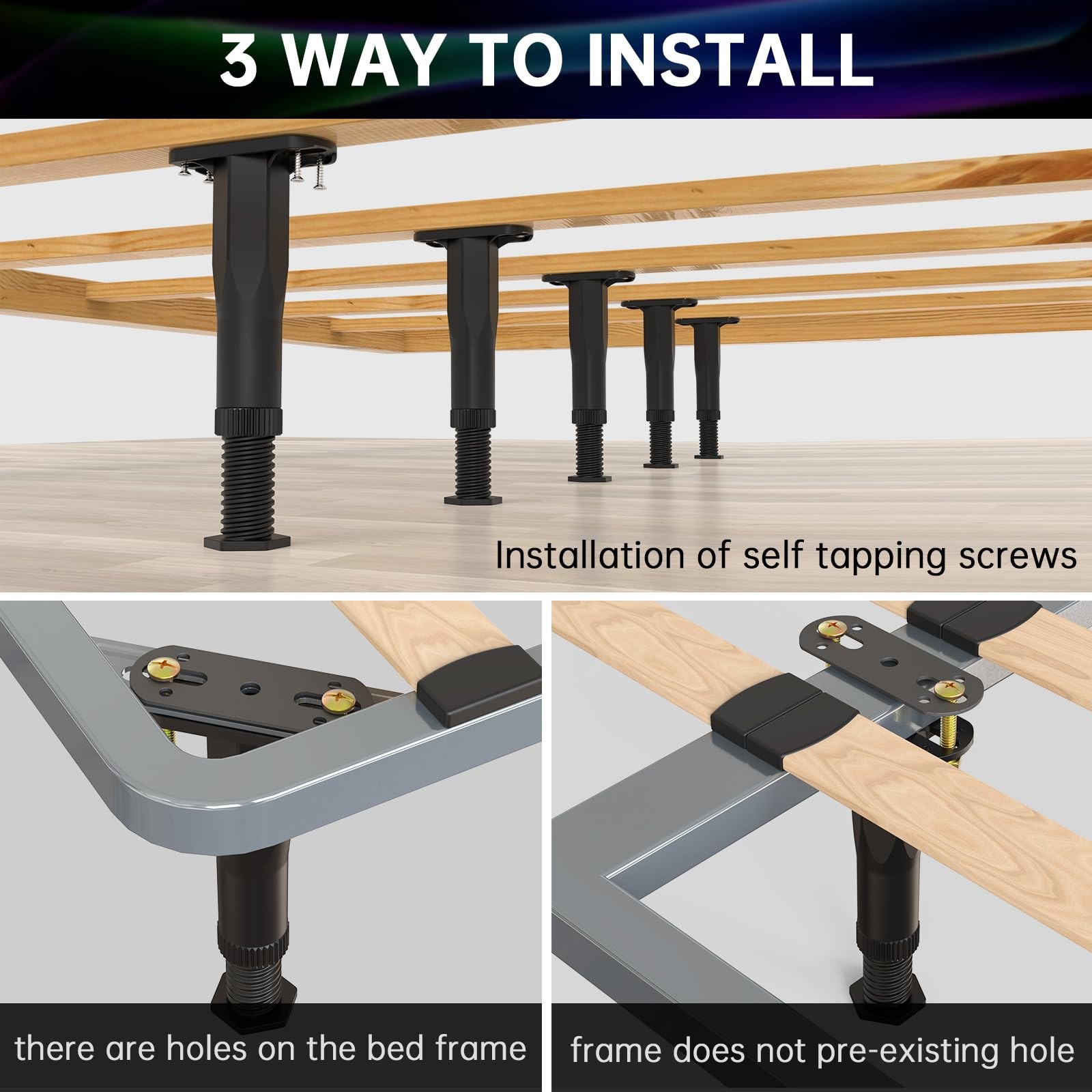 Porohom 4 Pcs Adjustable Height Center Support Leg Bed Frame 7.7-13.3 Upgrade
