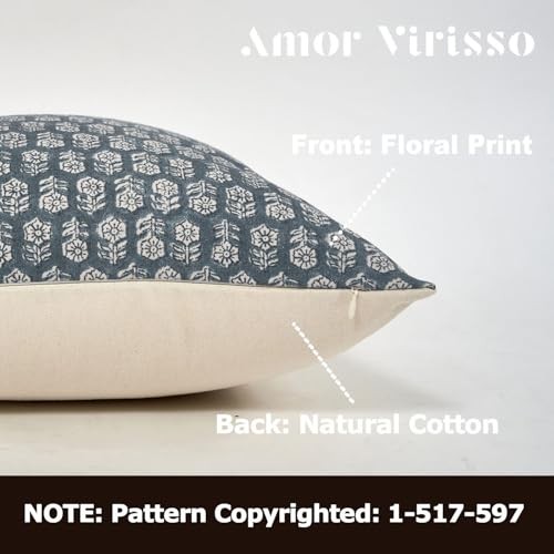 Floral Pillow Covers 14×36 Couch Pillows for 36″ x 14″ (Pack of 1) Dusty Blue