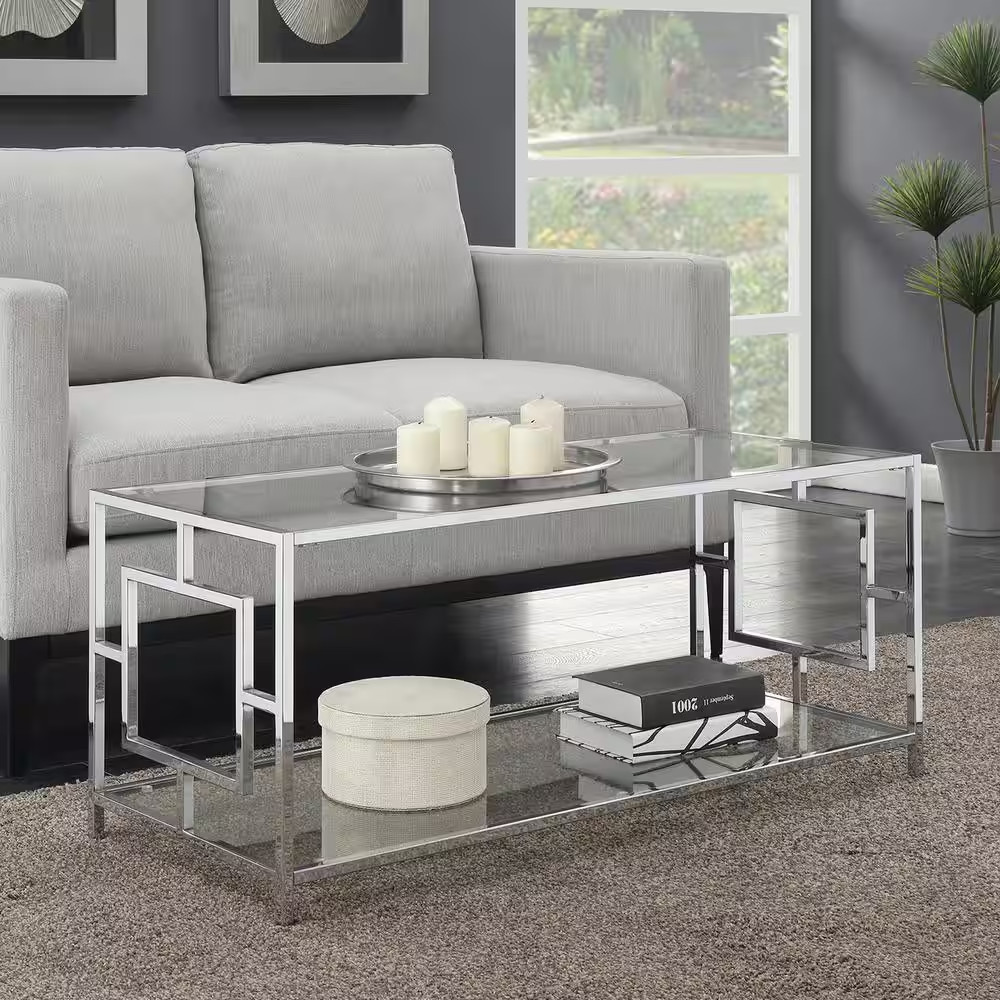 Town Square 42 In. L Clear Glass/Chrome Rectangle Glass Top Coffee Table