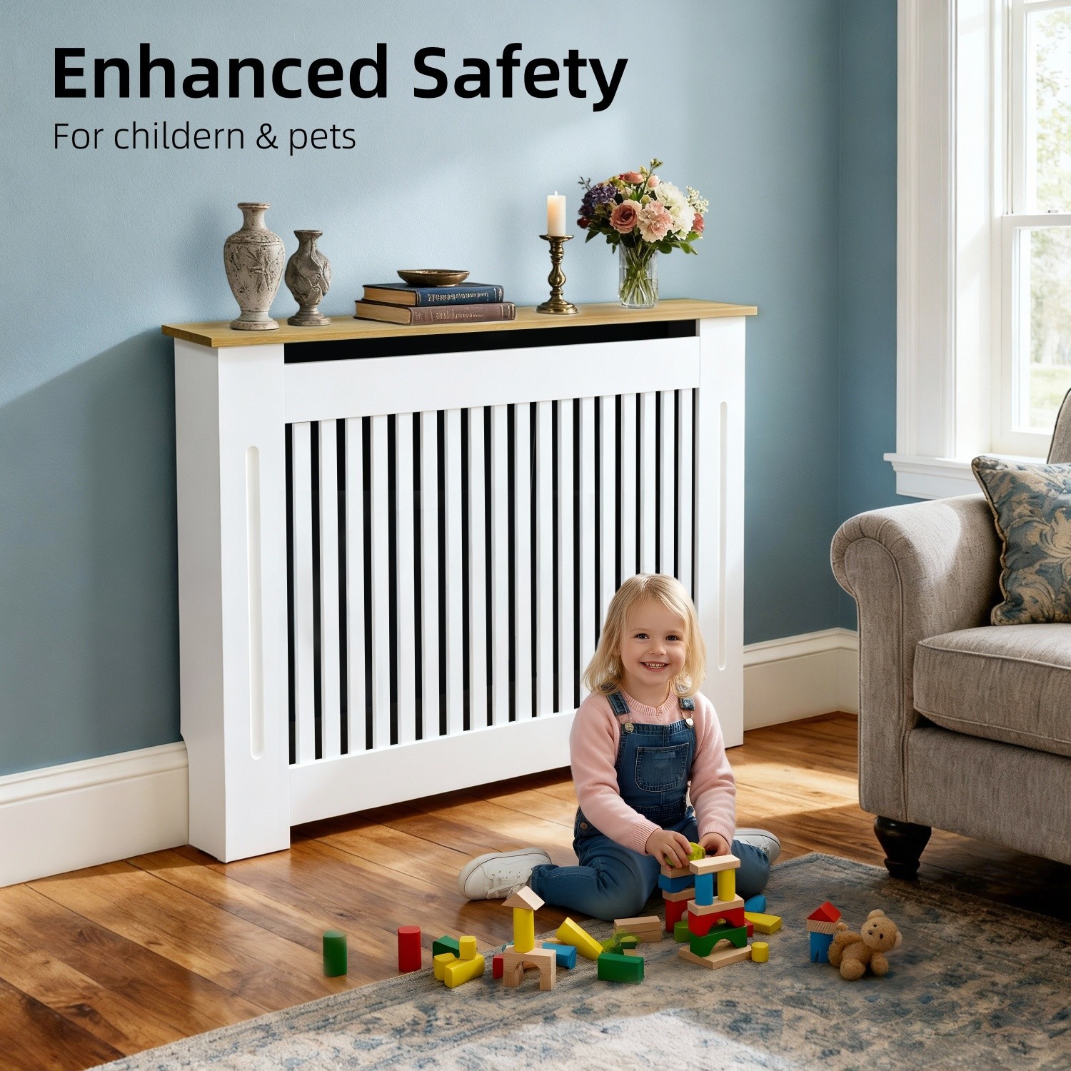 36” Tall Radiator Cover Wood Cabinet Decorative Heater Protector Grill Shelf