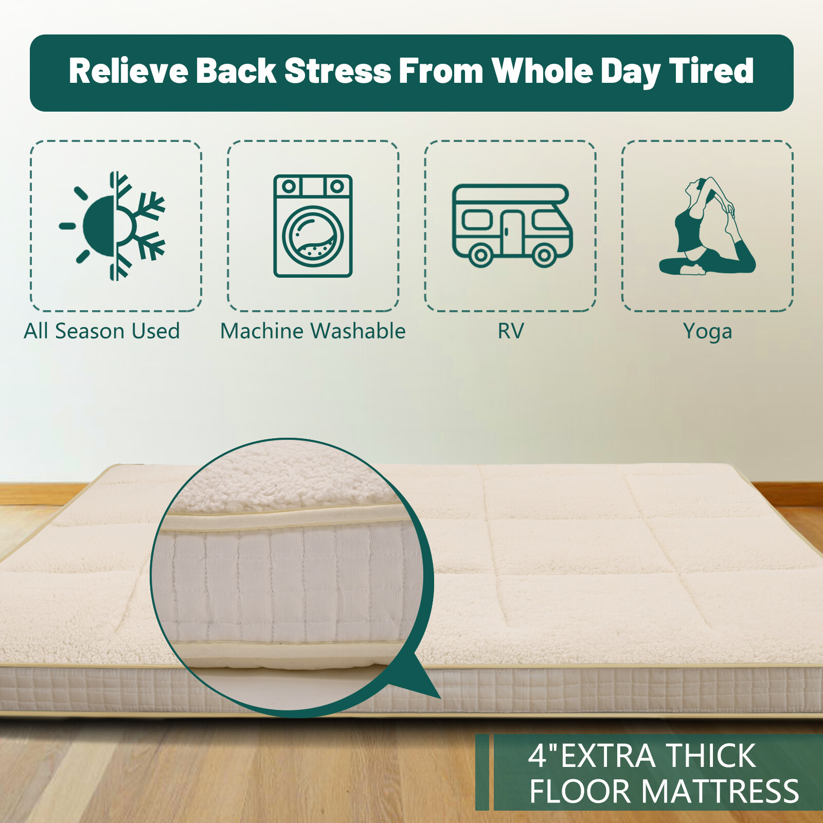 NAIZEA Japanese Floor Mattress Futon Mattress, Foldable Sherpa Fleece Mattress
