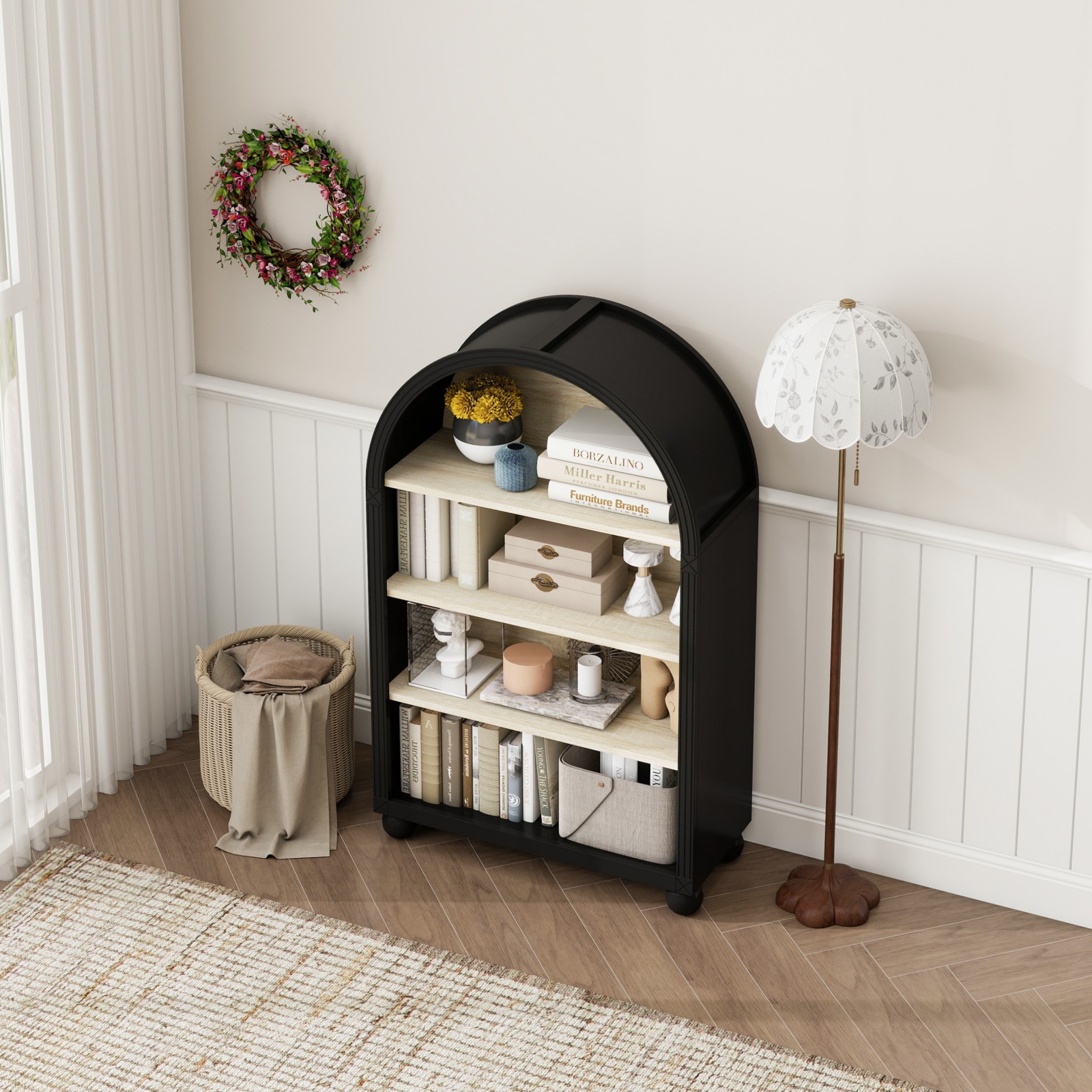 Arched 4-Tier MDF Storage Cabinet with Metal Frame, 70.5x30x116 cm