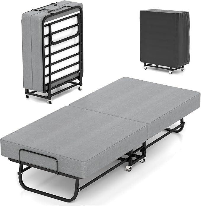 HL Rollaway Bed Folding Bed with 6cm Foam Mattress for Adults & Guest