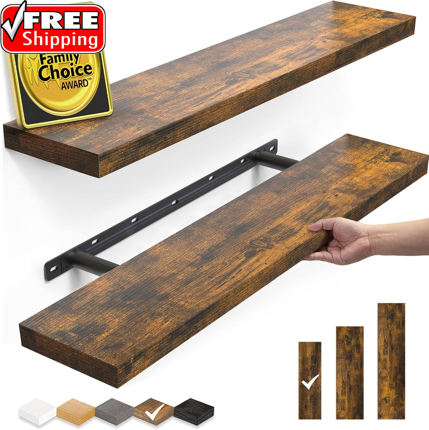 Floating Shelves Set of 2, 22.5 Inches Farmhouse Rustic Wood Wall Mounted Shelve