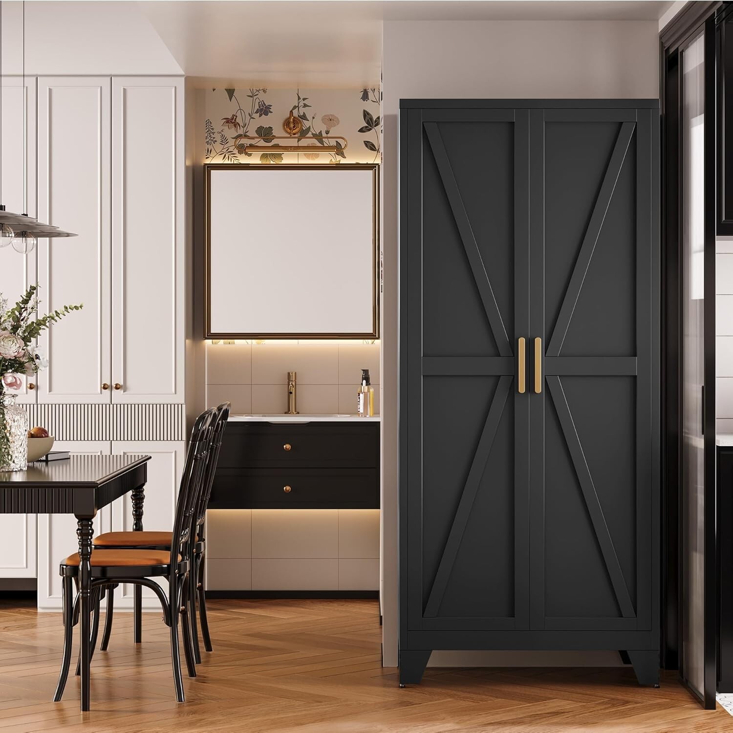 Cofar 71″ Farmhouse Metal Storage Cabinet ,Steel File Cabinet For Home,Kitchen