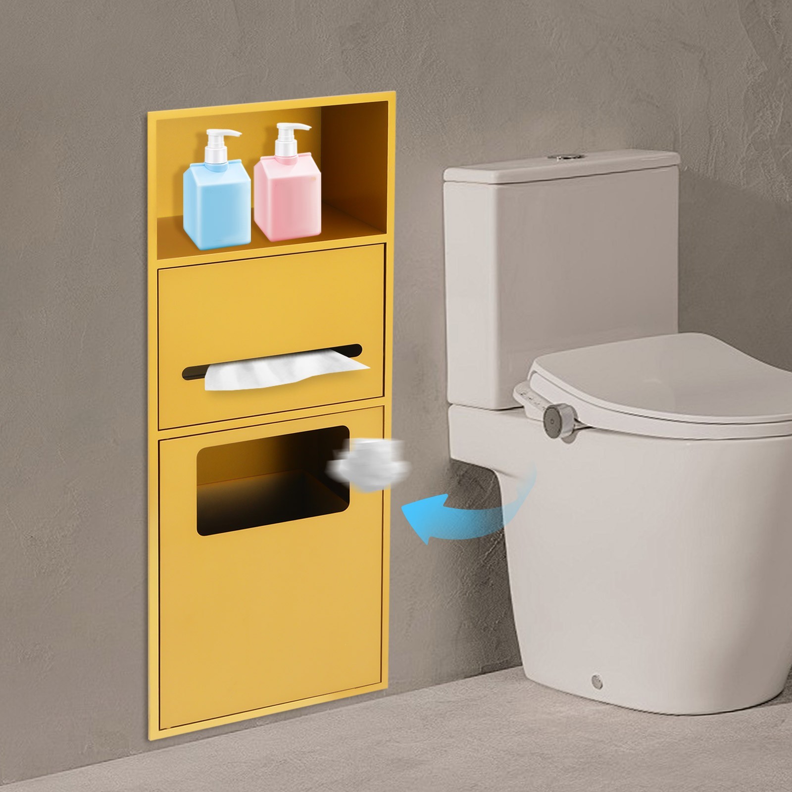 Shower Bathroom Trash Can, In-wall Trash Bin Cabinet, Storage Cabinet gold