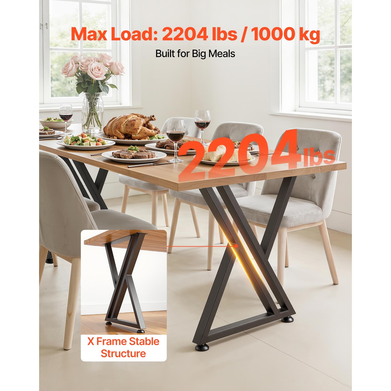 Uimoso Steel Table Legs 29.1 x 24 in, 2204 lbs Capacity, Set of 2, Black