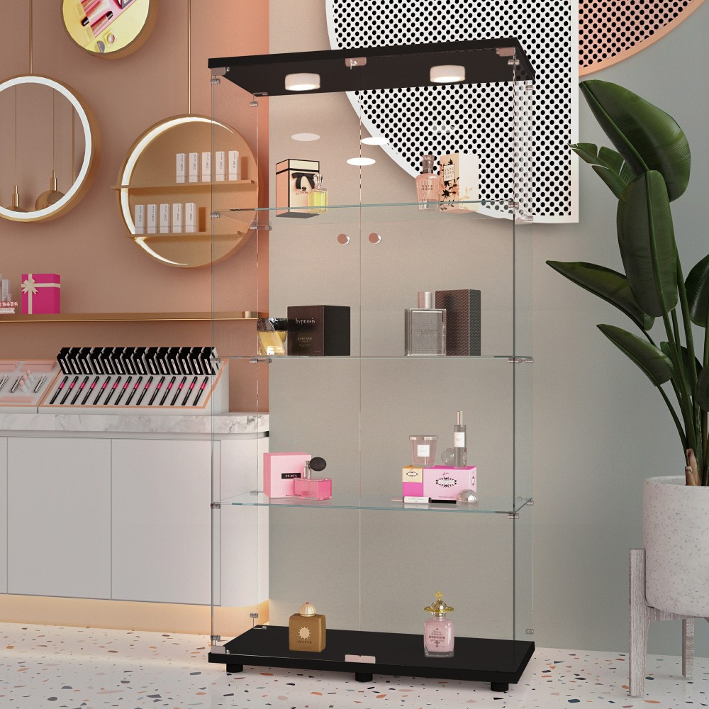 Tempered Glass Display Cabinet Wine Storage with Bluetooth LED Strip Remote