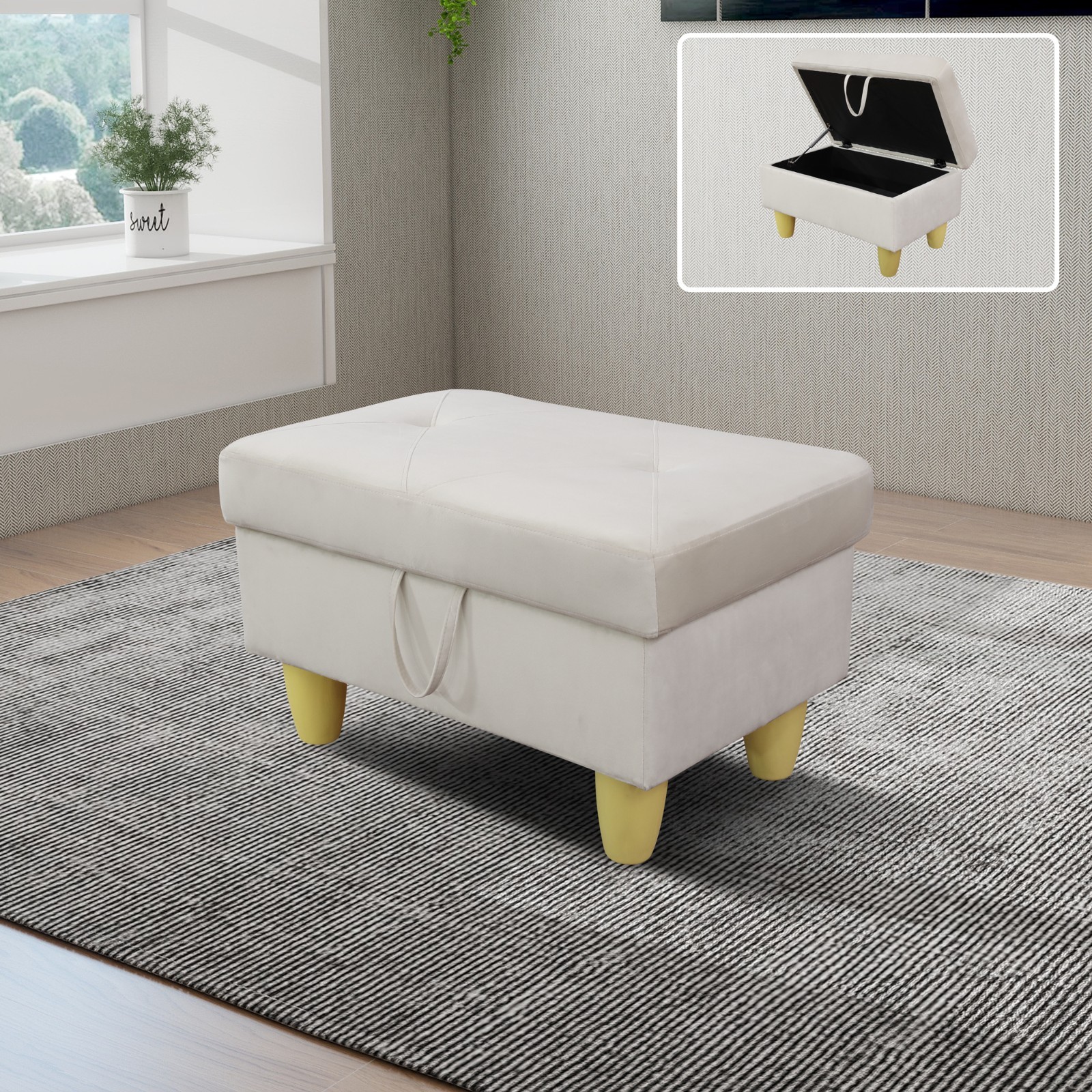 28.5″ White Flannel Living Room Sofa Set Ottoman