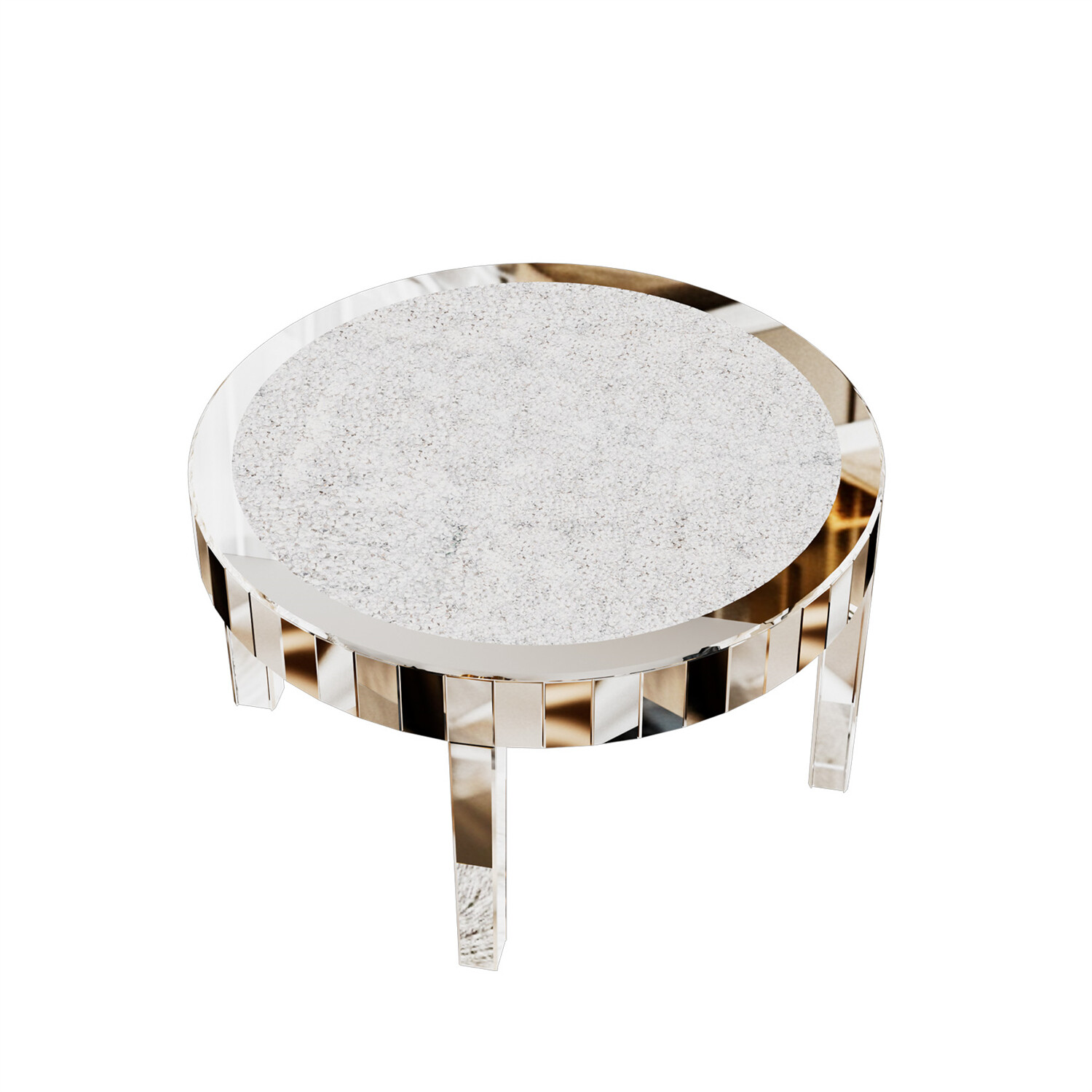 Shiny Silver Mirrored Coffee Table Mirror Crystal Inlay Round End Cocktail Table