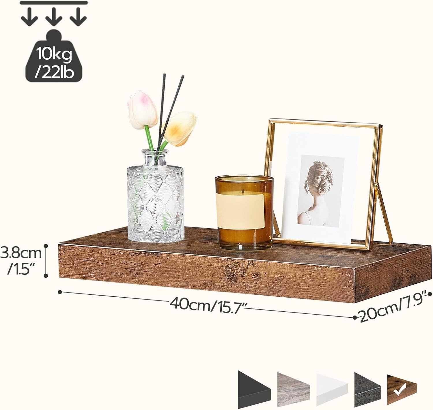 15.7” Rustic Floating Shelves – Space-Saving Design, Easy Installation, Set of 2