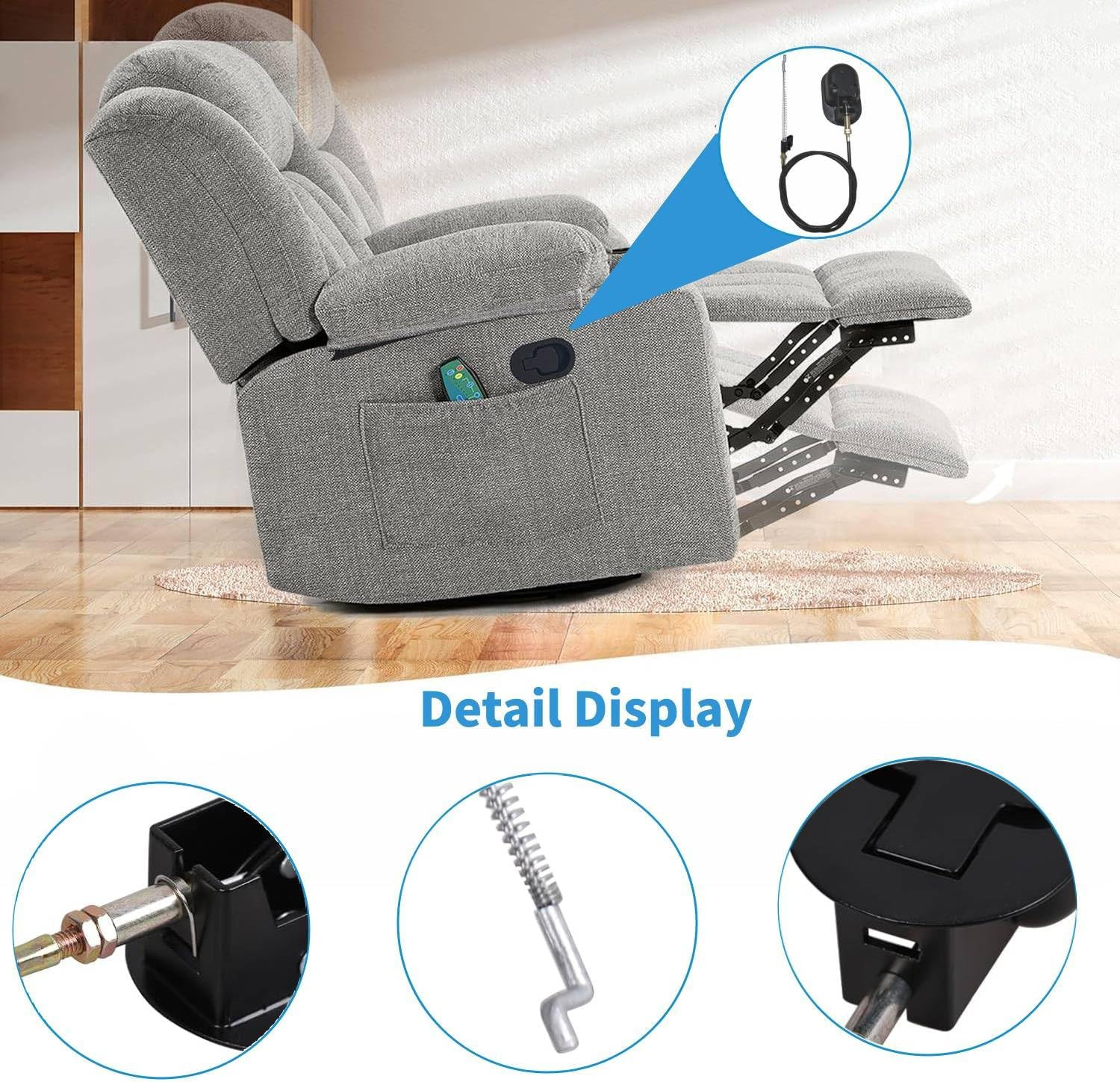 Universal Recliner Handle Replacement Parts Lever Cable Pull, Metal Couch Latch