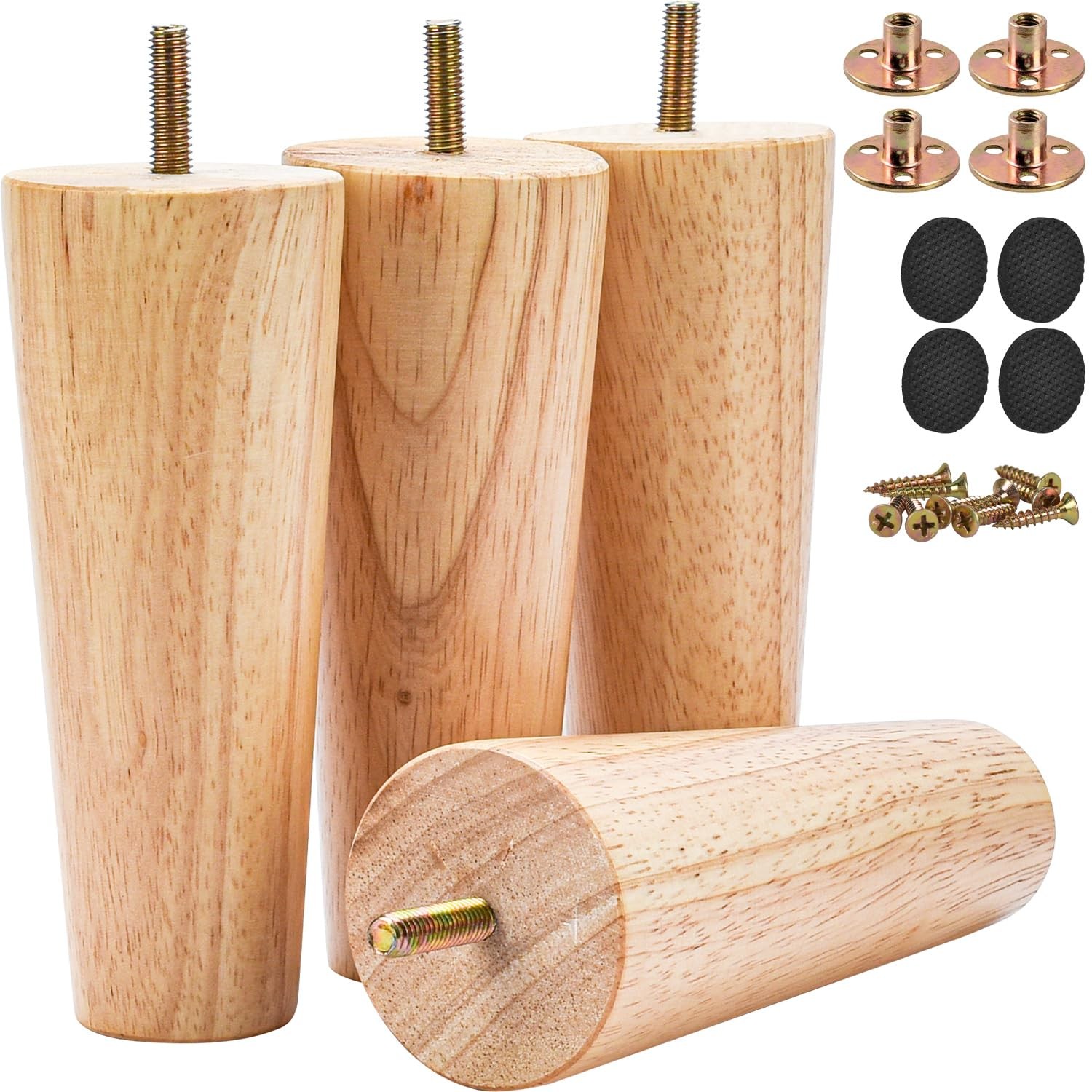 5 inch Solid Wood Furniture Legs, 4Pcs Mid- Modern Wooden Replacement