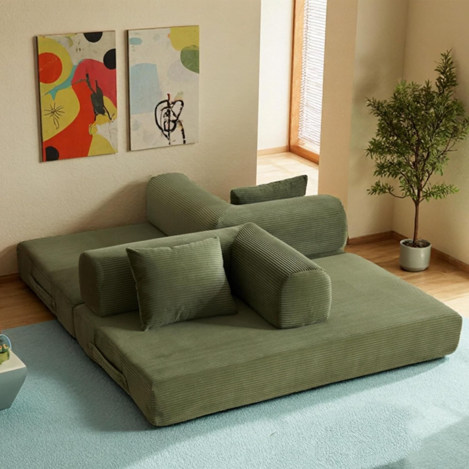 Sofa Bed 59in Convertible Corduroy Slipcover Futon Sleeper Apartment Space Saver