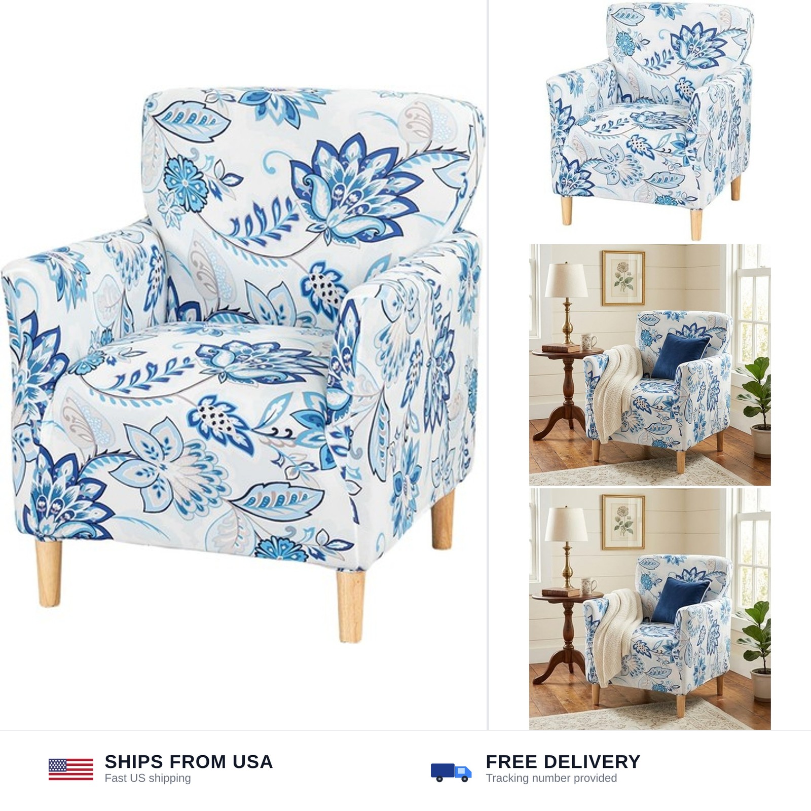 KRFOONN Stretch Chair Covers with Arms Printed 1-Piece Mid Century Modern Arm…