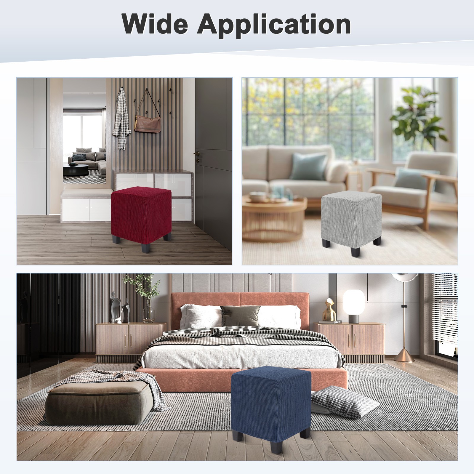 1-Pack 13″x13″x15″ Stretch Square Ottoman Slipcovers Footstool Protector Wine