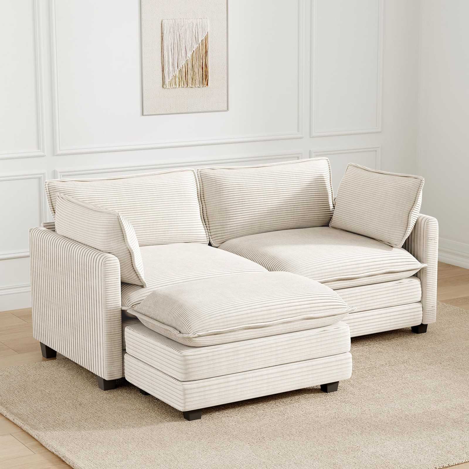 78in Modular Sectional Cloud Couch w/ Ottoman 3-Seat Corduroy