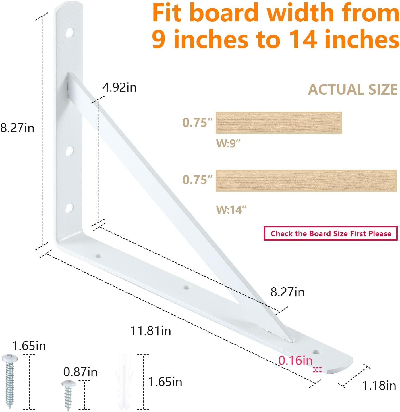 Heavy Duty Shelf Brackets 12 X 8 Inches, Metal Shelves Supports, Load Capacity: