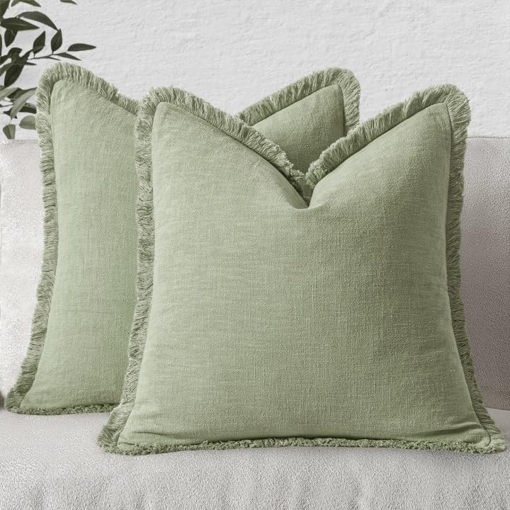 Decorative Throw Pillow Covers Neutral 18″ x 18″ (Pack of 2) 2 Sage Green