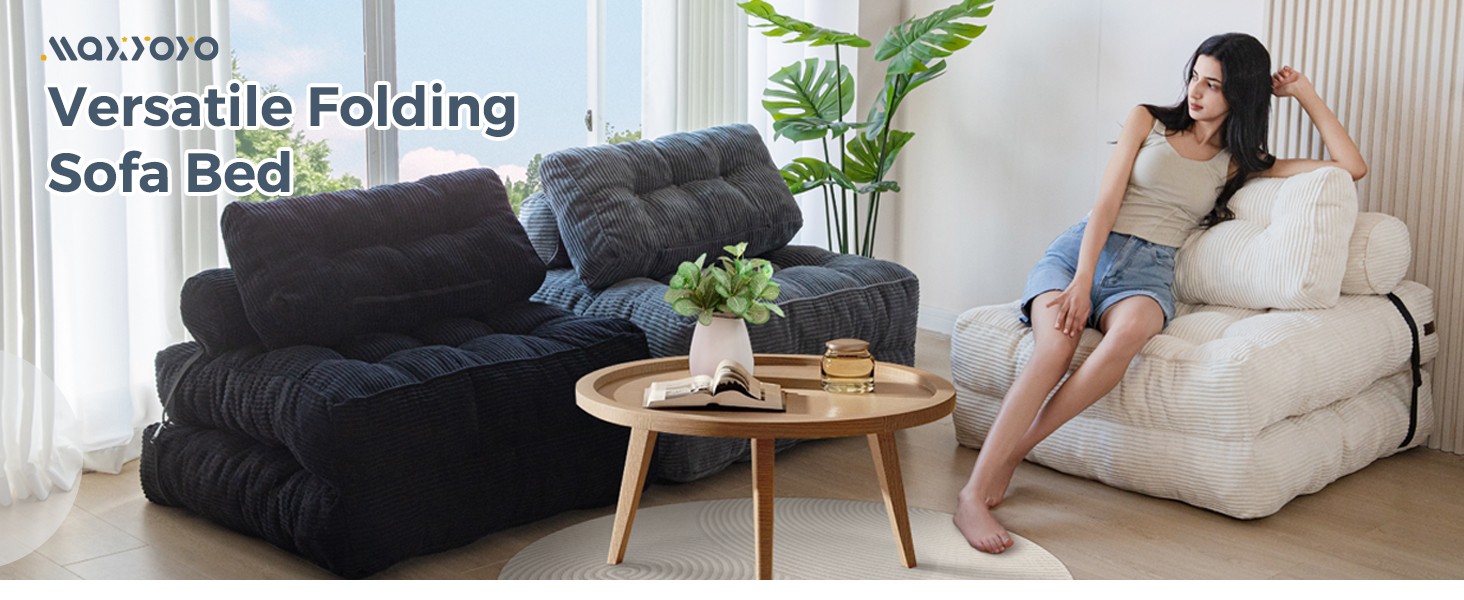 Folding Sofa Bed Adjustable Convertible Single Chair Black Corduroy